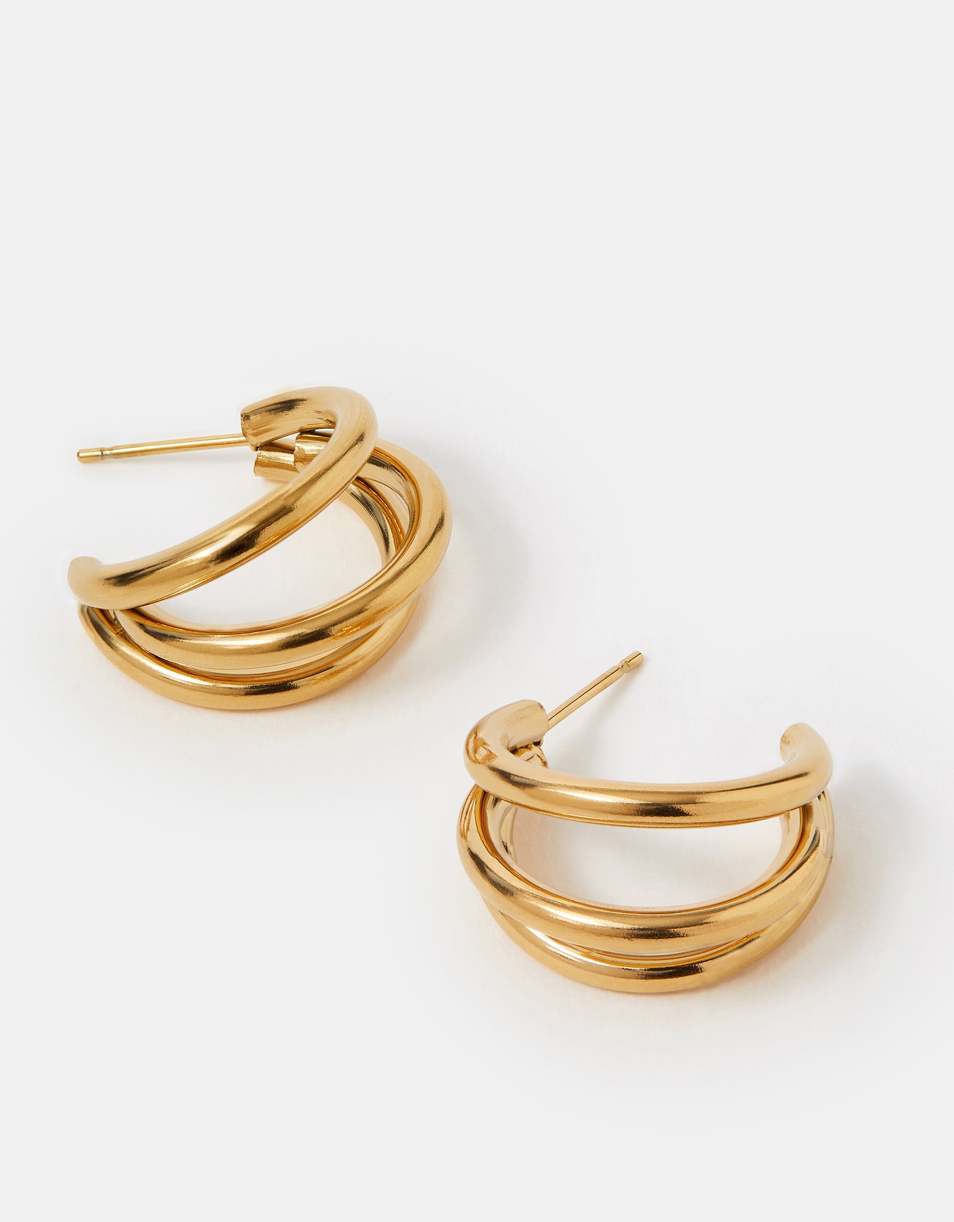 Accessorize - Stainless Steel Triple Hoop Earrings, Tan, Size: 2x1cm