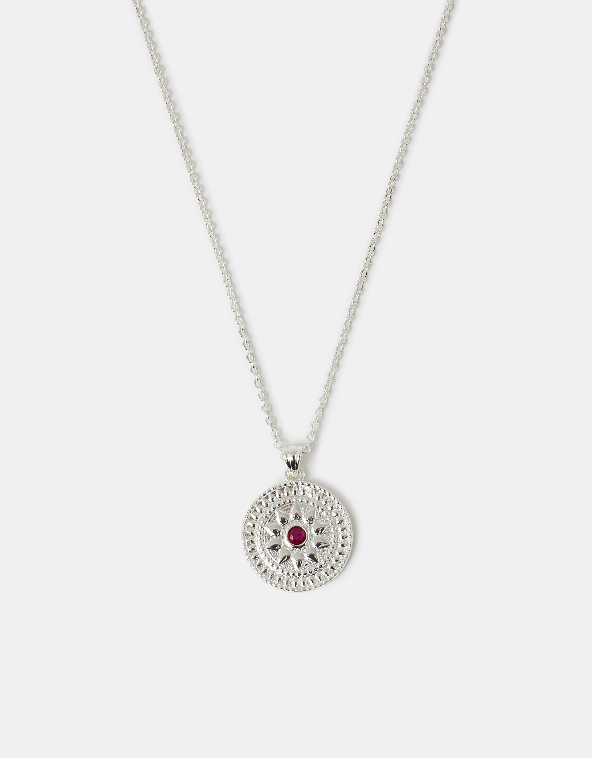 Pink Sterling Silver-plated Stone Coin Pendant Necklace - Accessorize