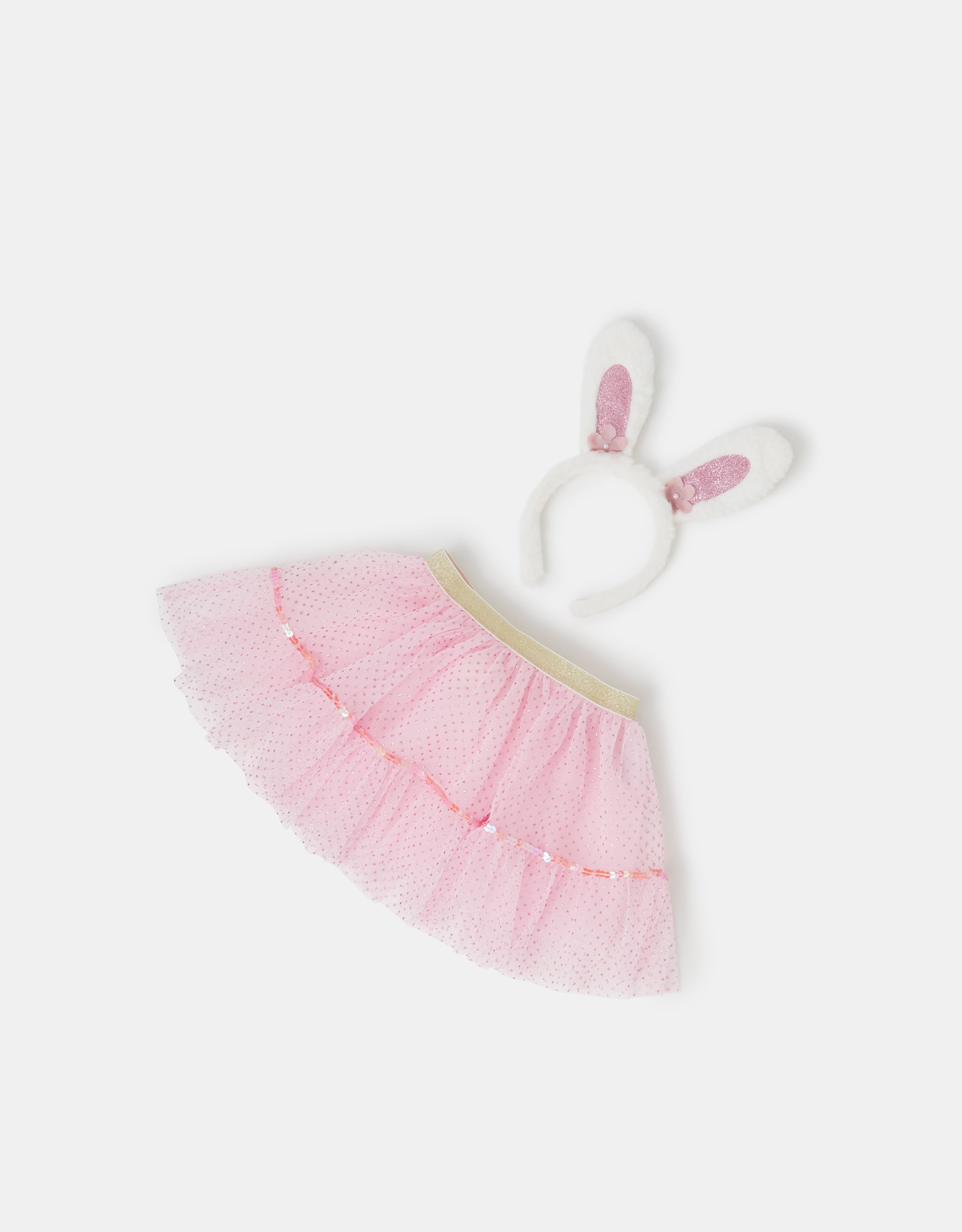 Pink & Cream Glitter Bunny Skirt And Headband Set, Girls - Accessorize