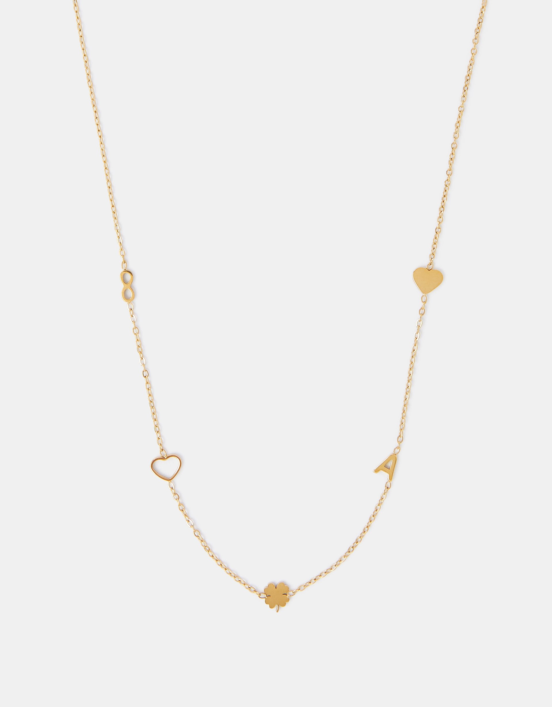 Stainless Steel Initial Charm Necklace Gold, Size: U - Accessorize