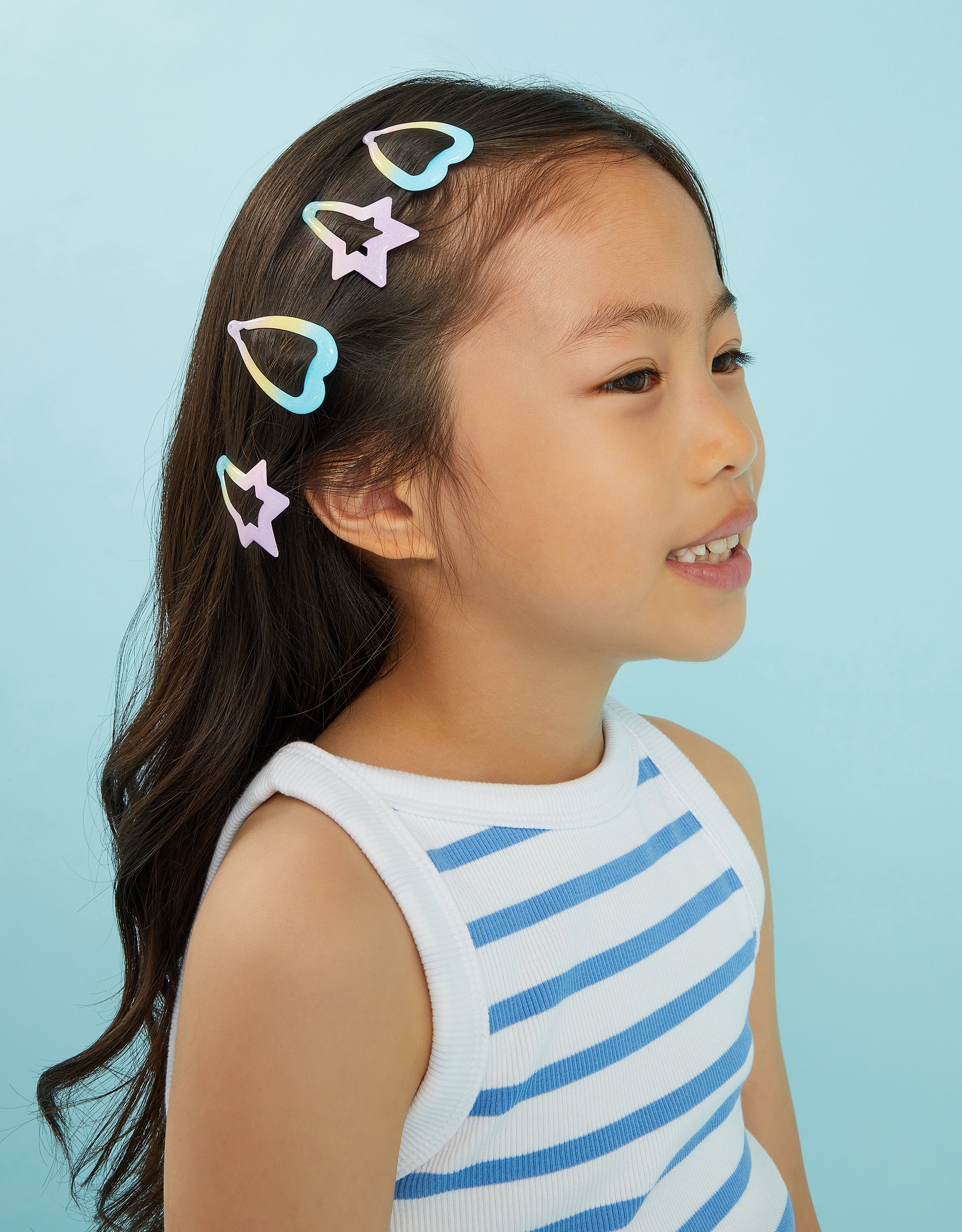 4-Pack Girls Rainbow Heart & Star Hair Clips - Accessorize
