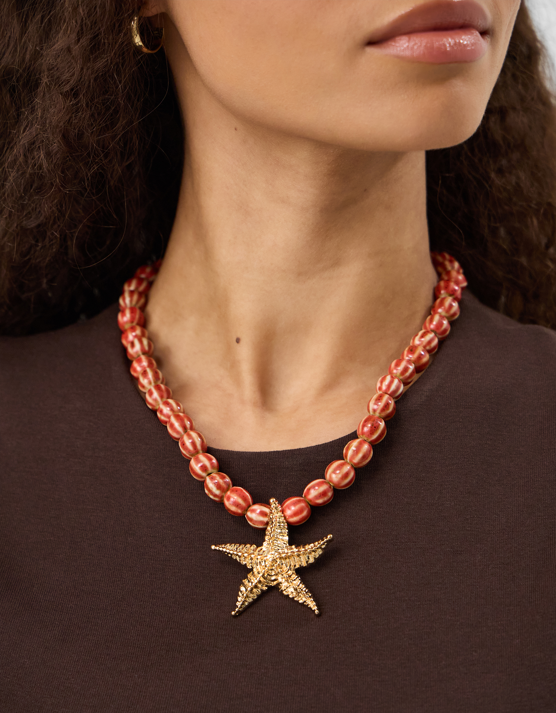 Accessorize Lace Star Chunky Bead Starfish Pendant Necklace