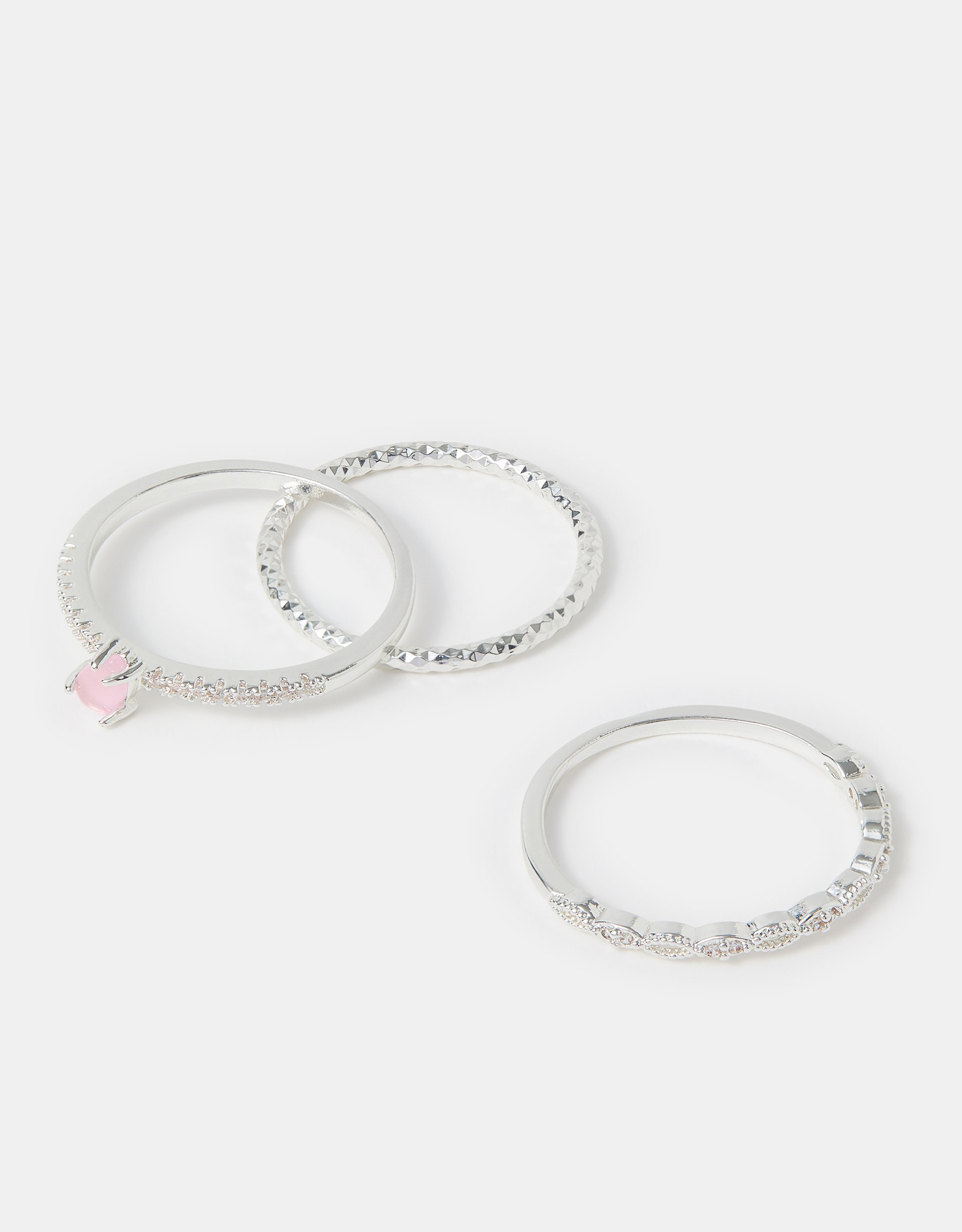 3-Pack Sterling Silver-plated Sparkle Rings Silver, Size: xs - Accessorize