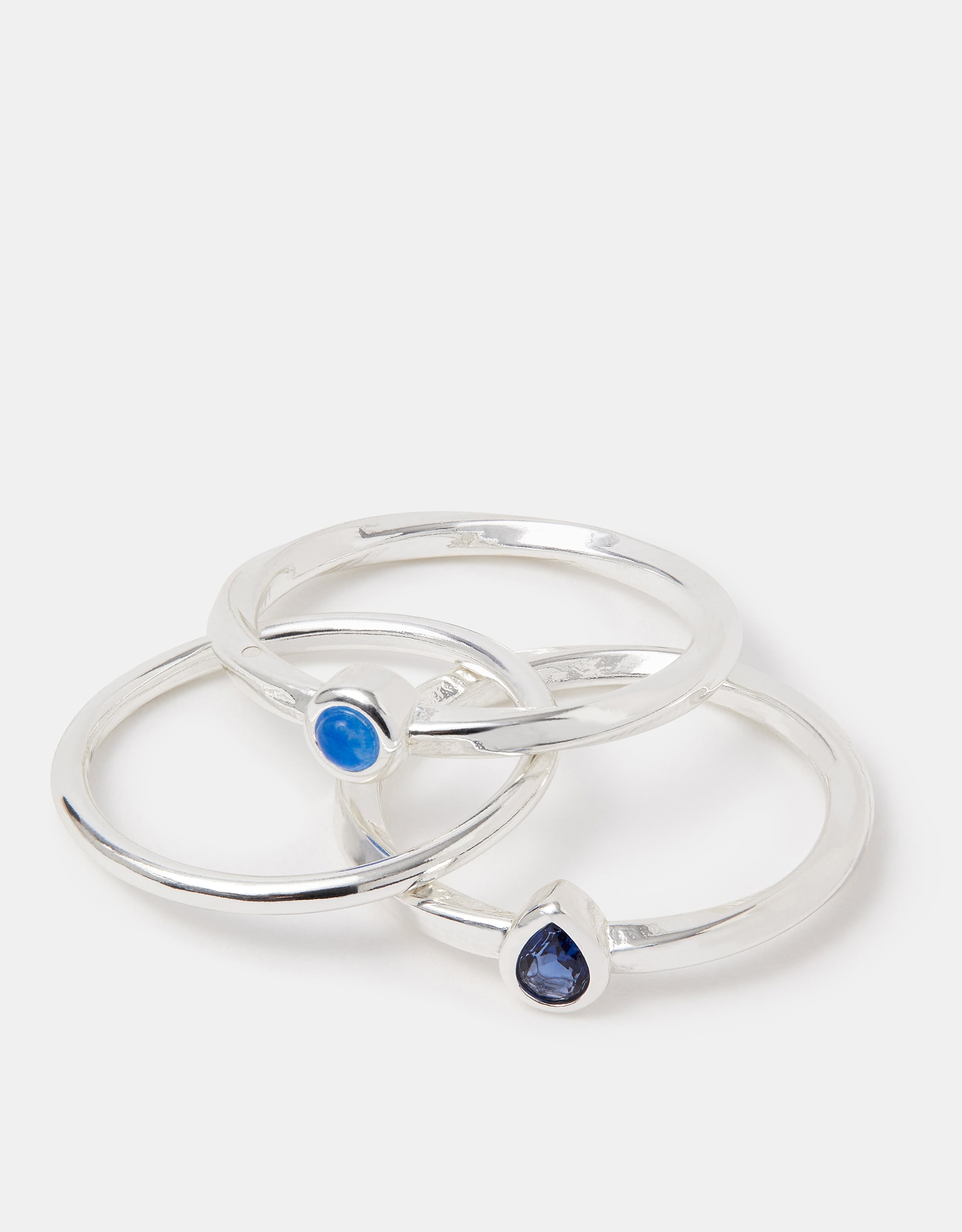 Accessorize 3-Pack Sterling -Plated Mixed Stone Rings, Silver, Size: S