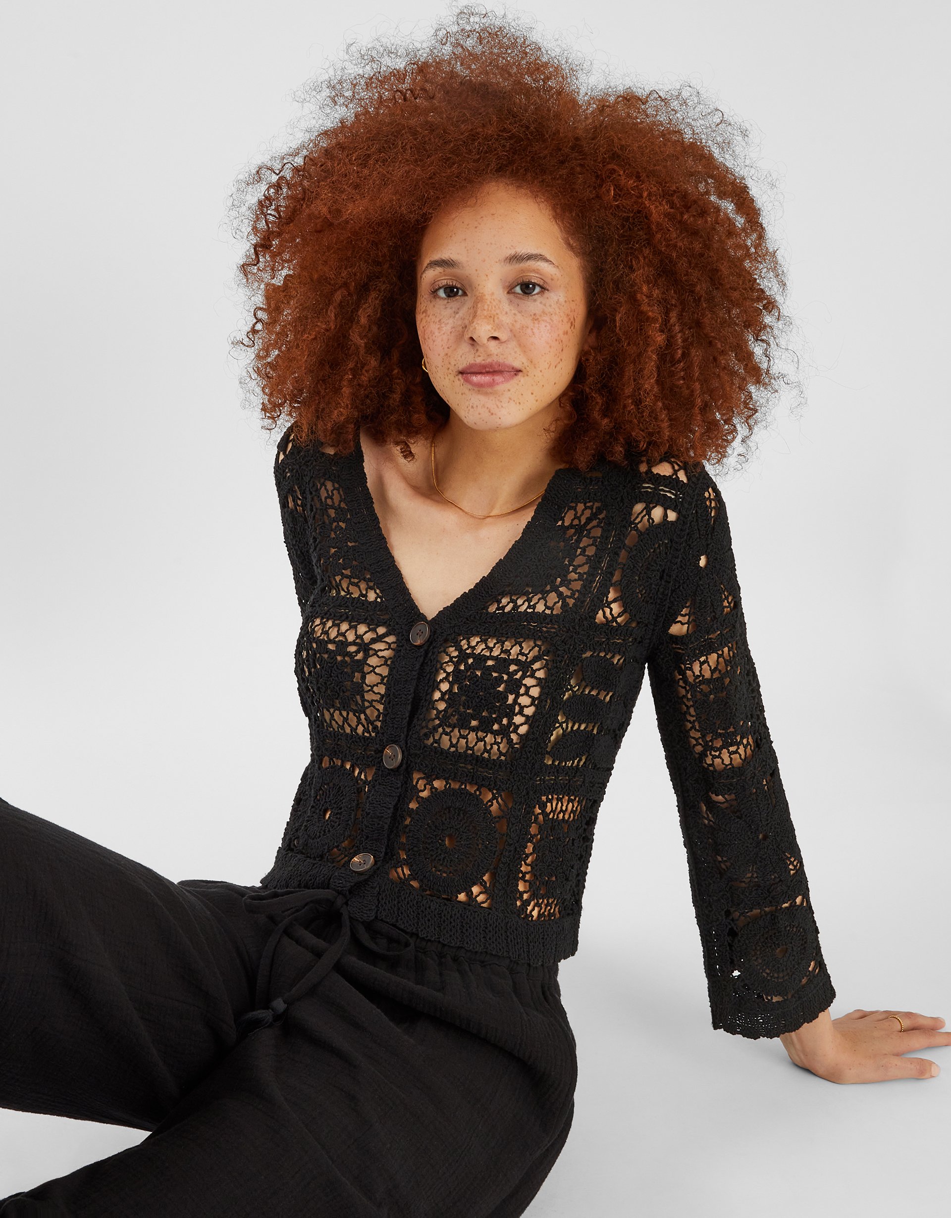 Black Cotton Crochet Cardigan, Size: S, Women's - Accessorize