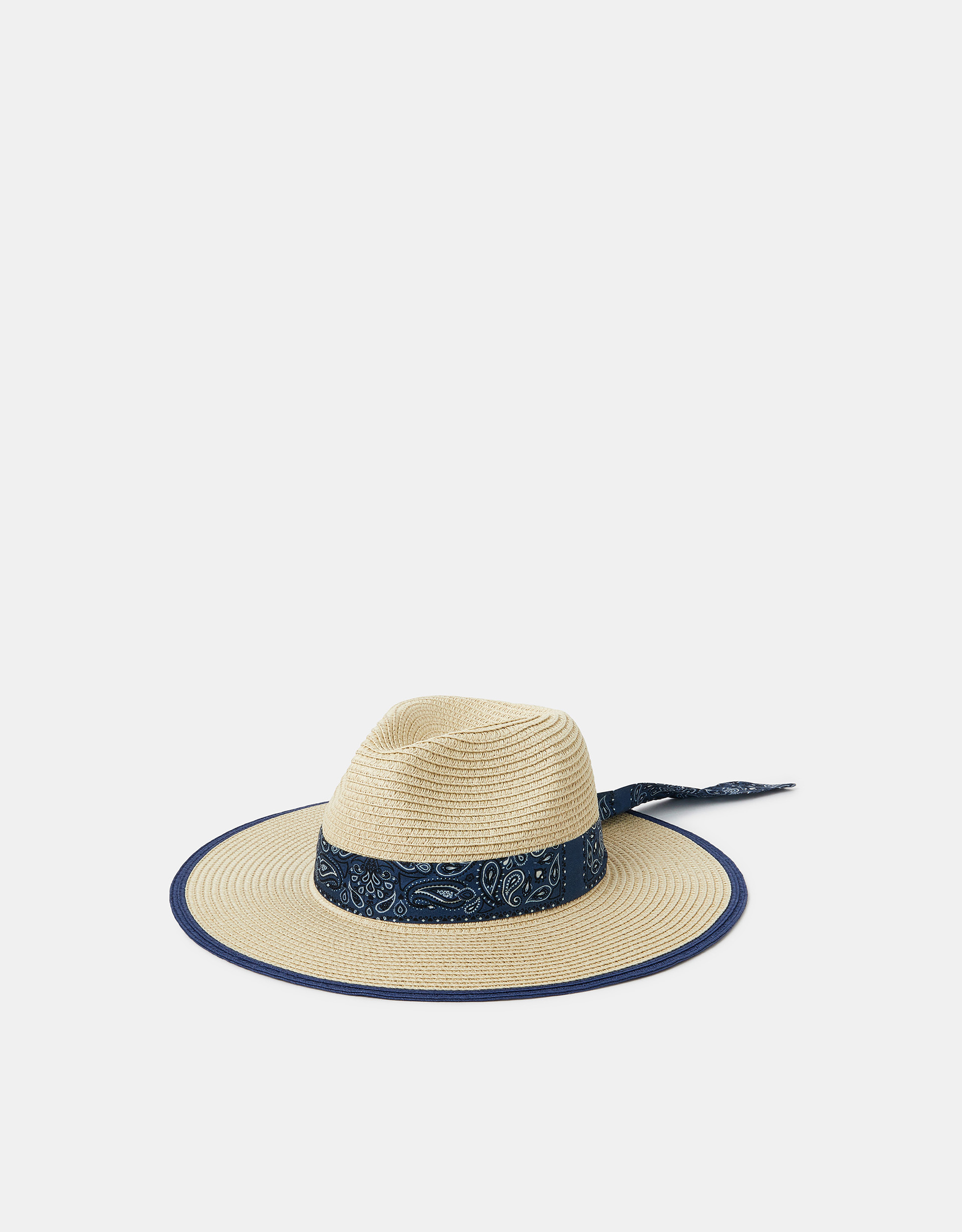 Navy Blue Bandana Straw Fedora Hat - Accessorize