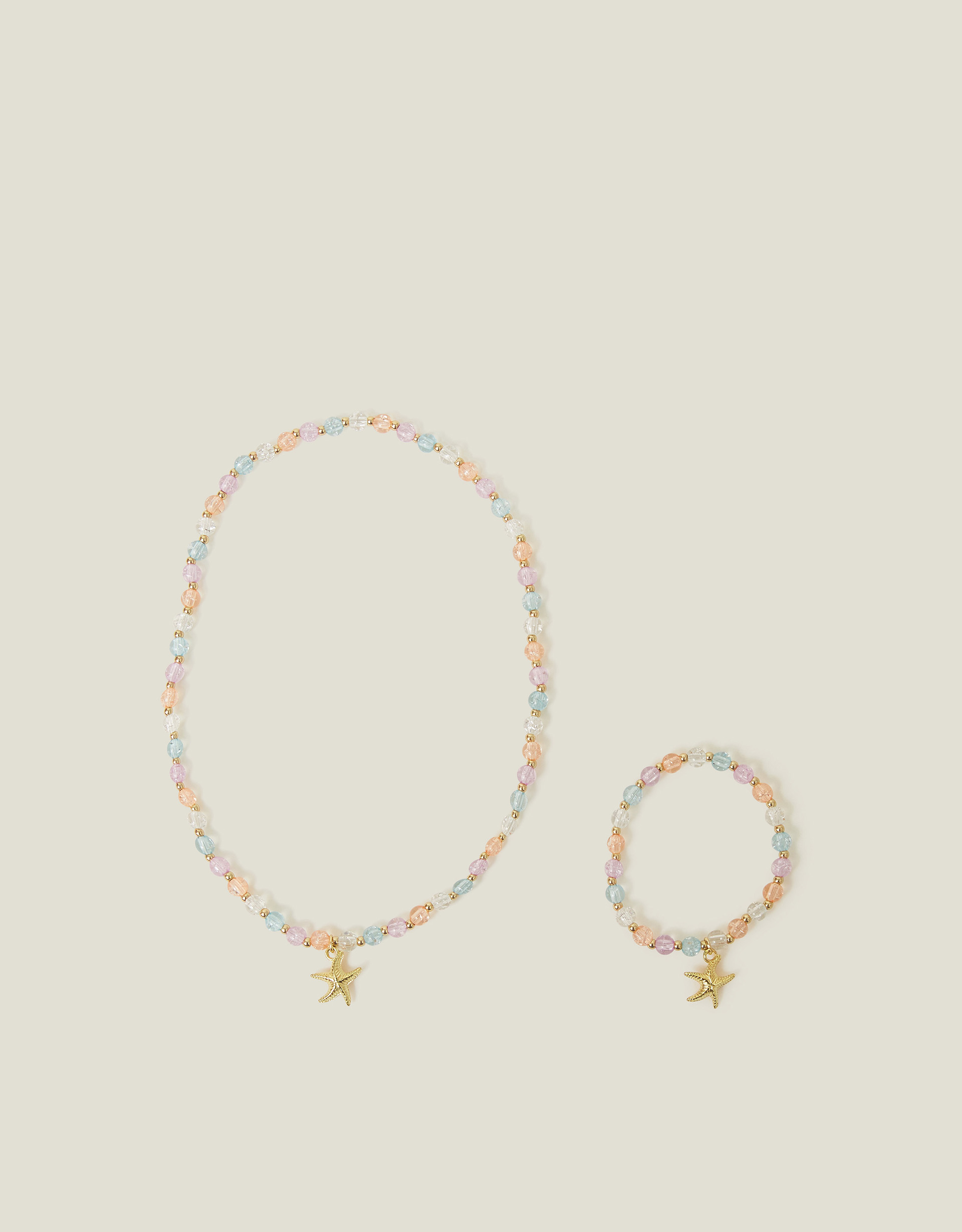 Gold Girls Beaded Star Fish Necklace and Bracelet Set - Accessorize