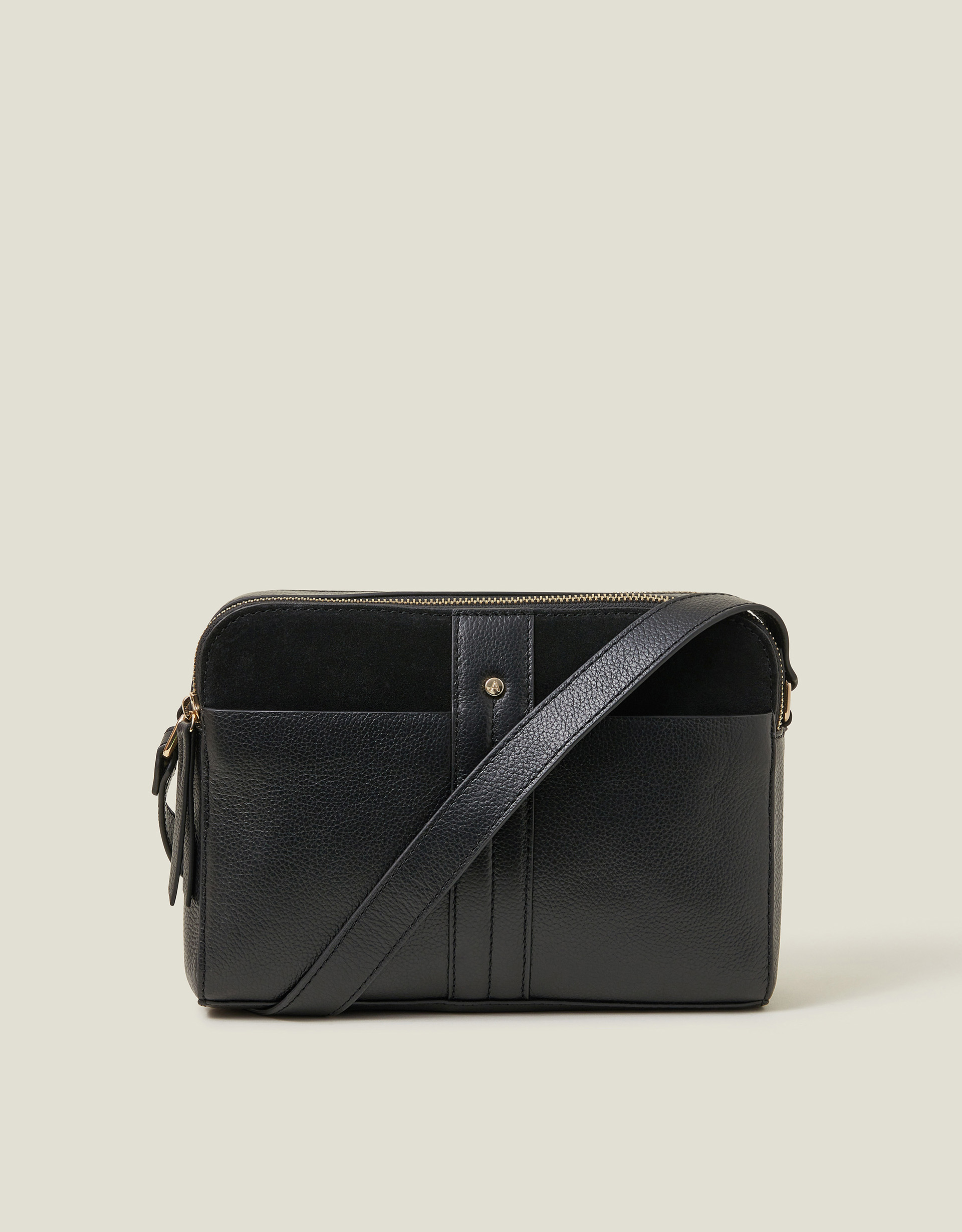 Black Double Zip Leather Cross-body Bag, Women's - Accessorize