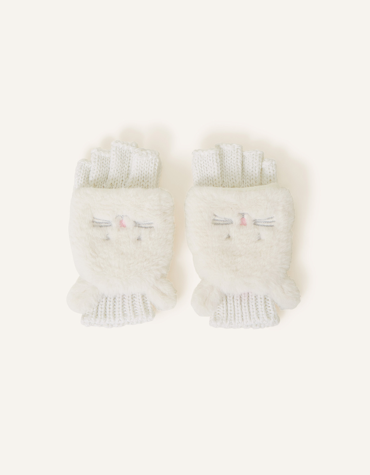 Accessorize Little Girl's Fluffy Bunny Capped Gloves Ivory, Size: 3-5 yrs