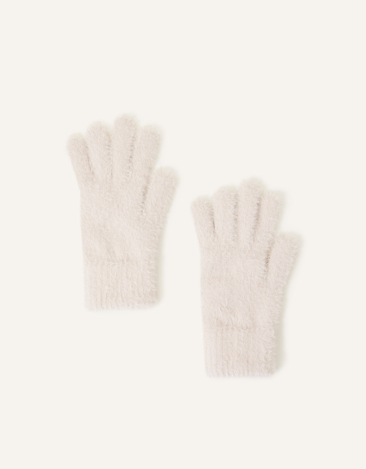Accessorize Beige Nylon Super-Stretch Fluffy Knit Gloves, Size: One Size