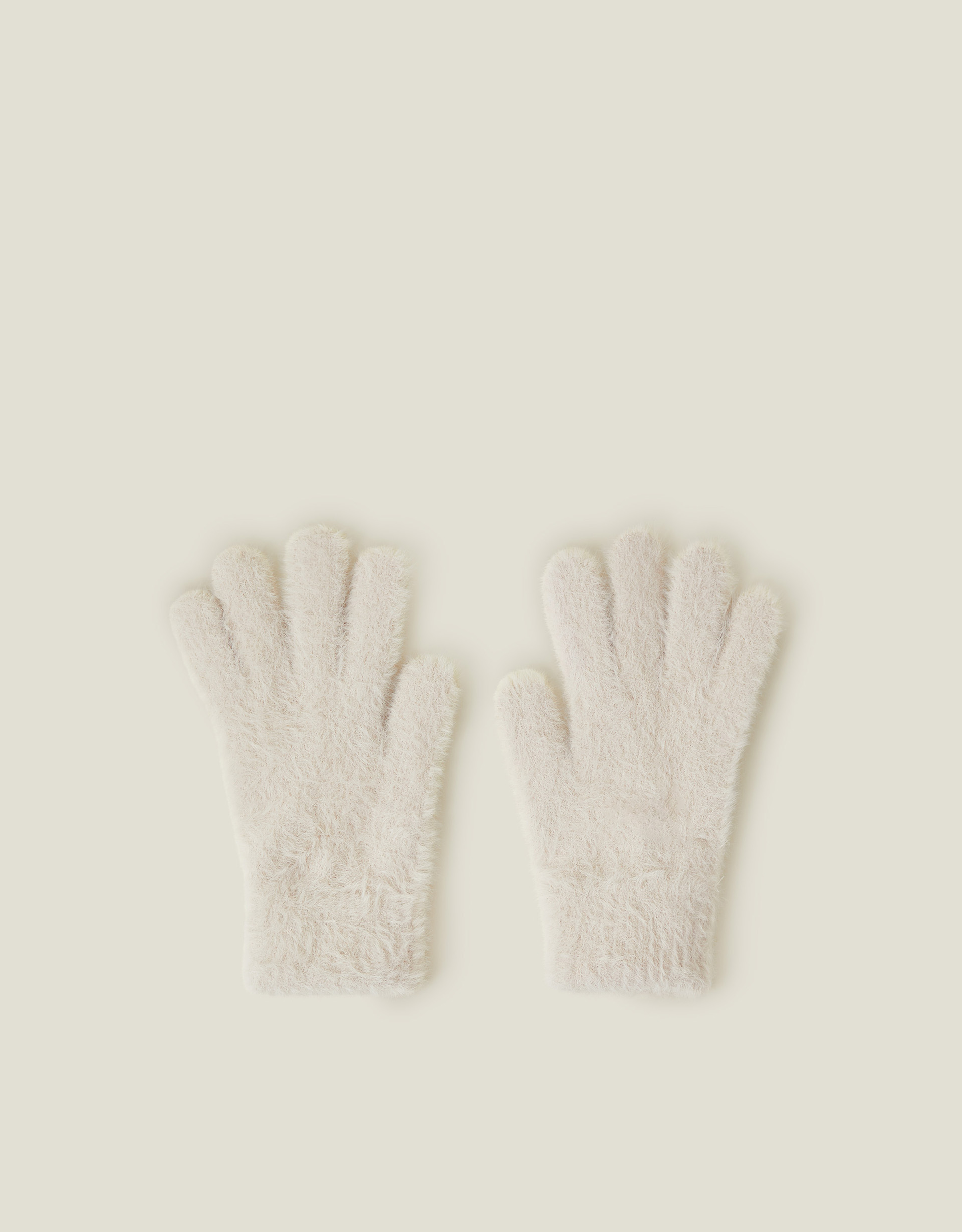 Accessorize Beige Nylon Super-Stretch Fluffy Knit Gloves, Size: One Size