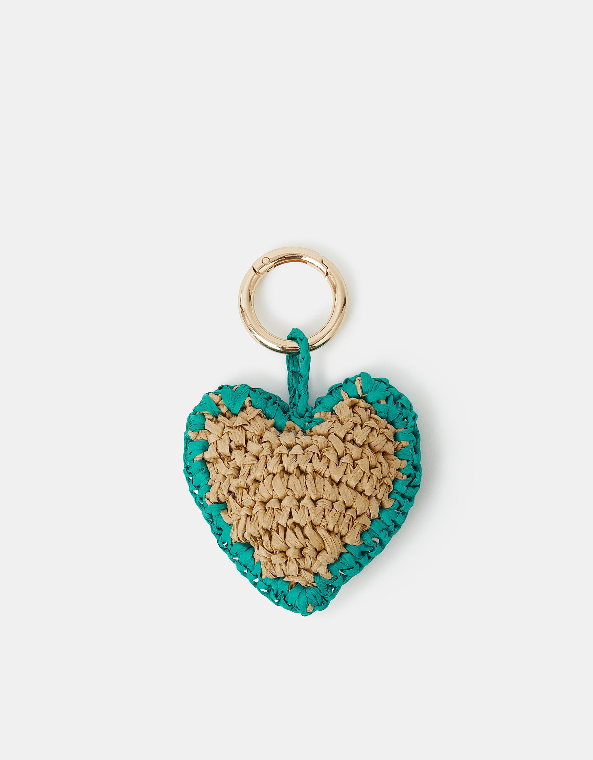Gold Woven Raffia Heart Bag Charm - Accessorize
