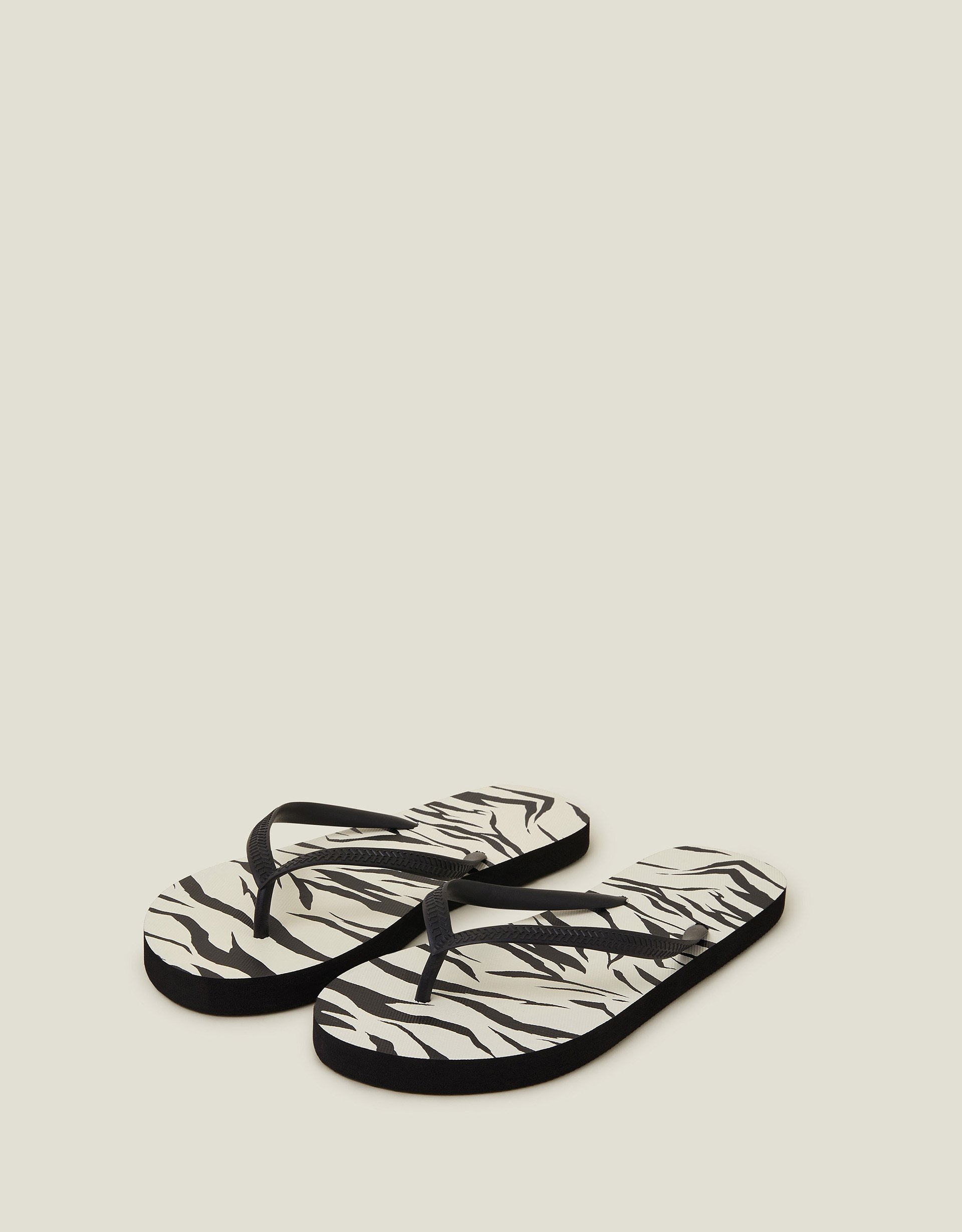Black and White Classic Zebra Print Pvc Flip Flops, Size: M, Women's - Accessorize