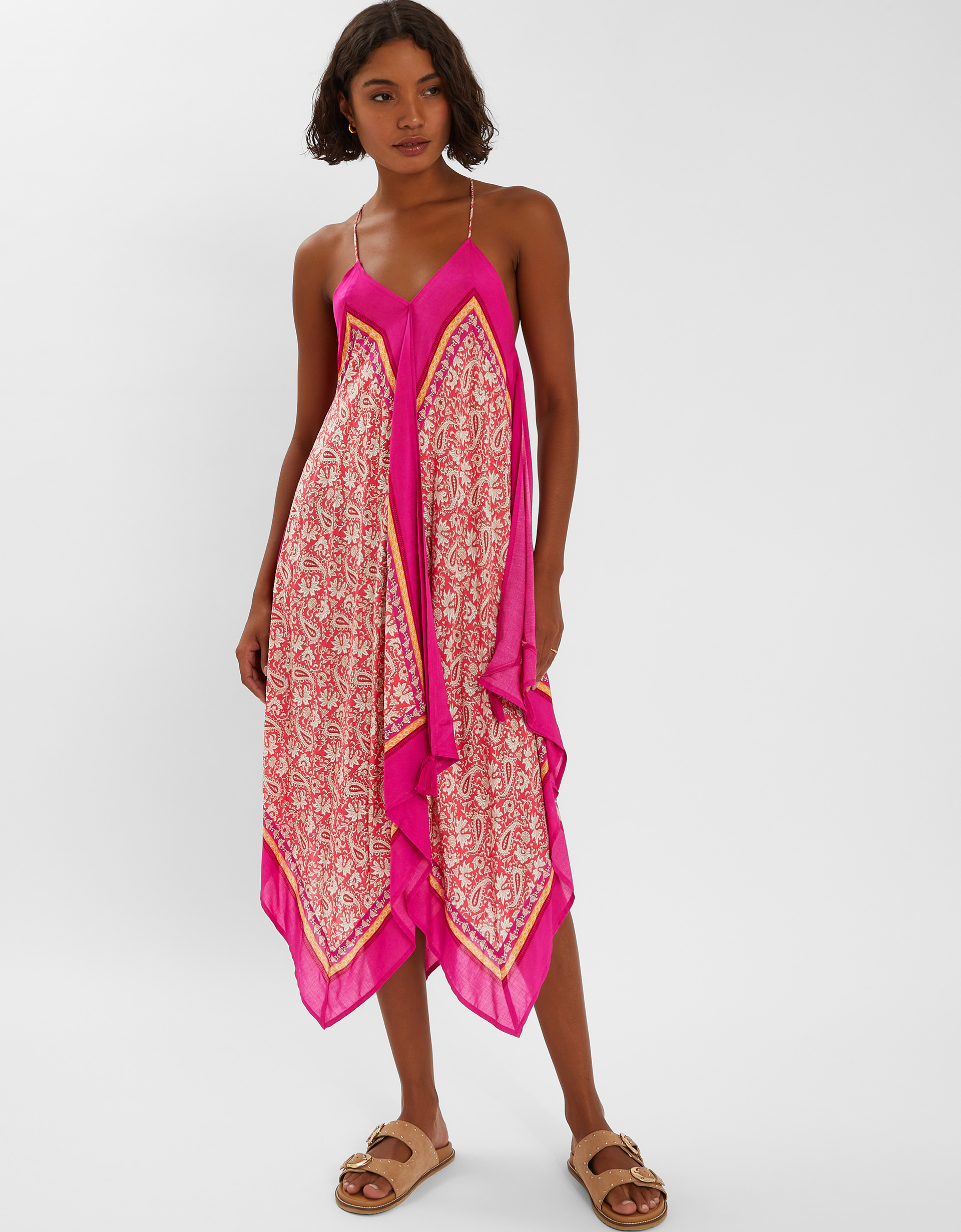 Paisley Print Hanky Hem Maxi Dress Pink, Size: L - Accessorize