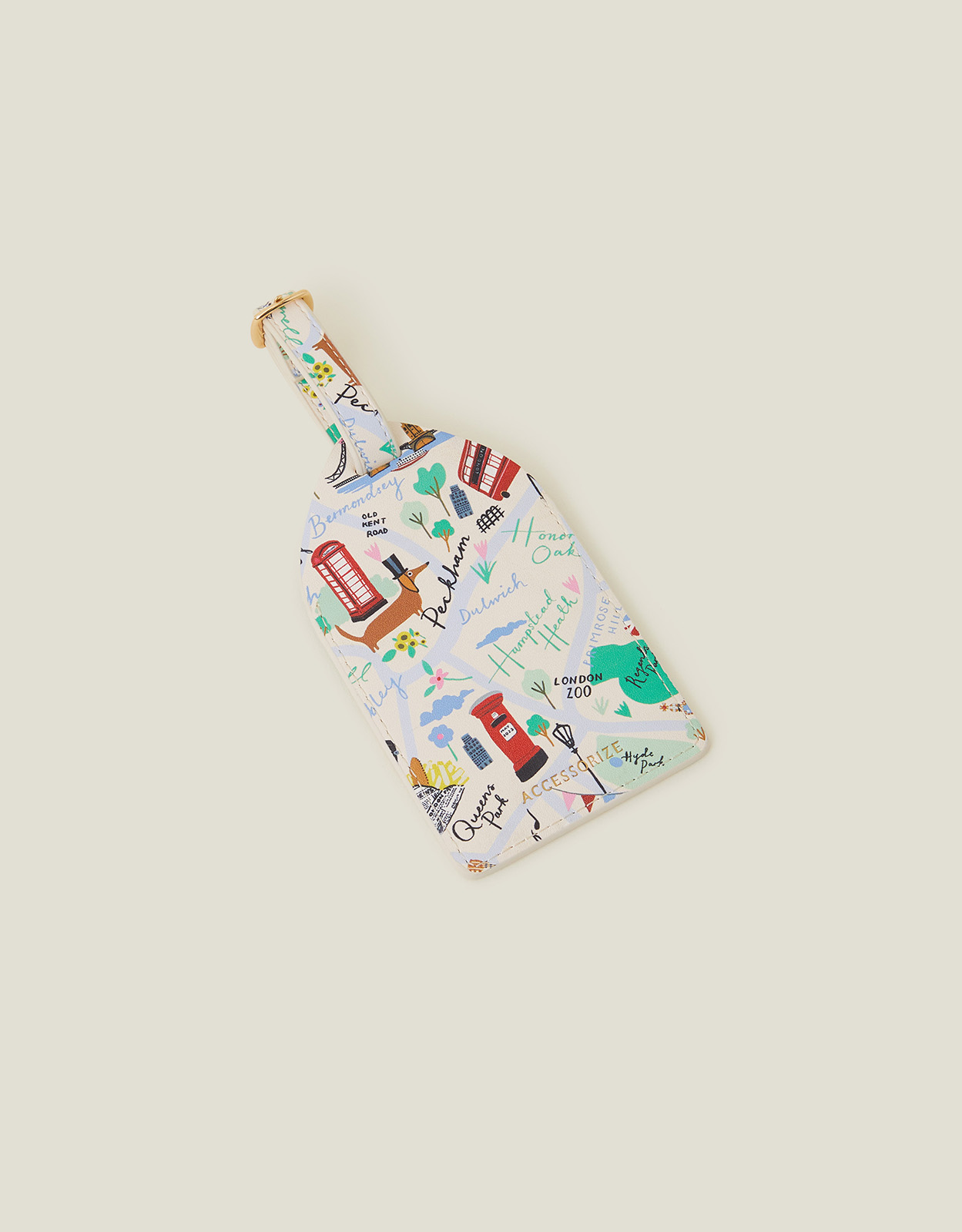 Cream and Blue London Map Luggage Tag, Size: 18x7cm - Accessorize