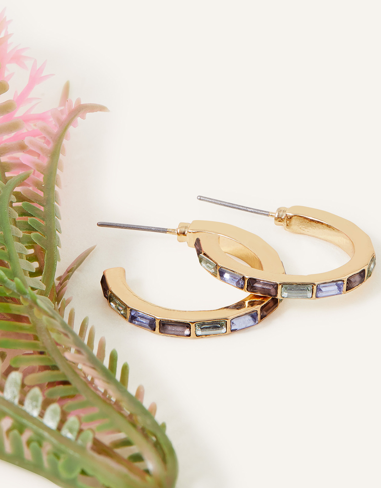 Accessorize Women's Gold, Brown and Green Elegant Medium Gem Hoop Earrings, Size: 3cm