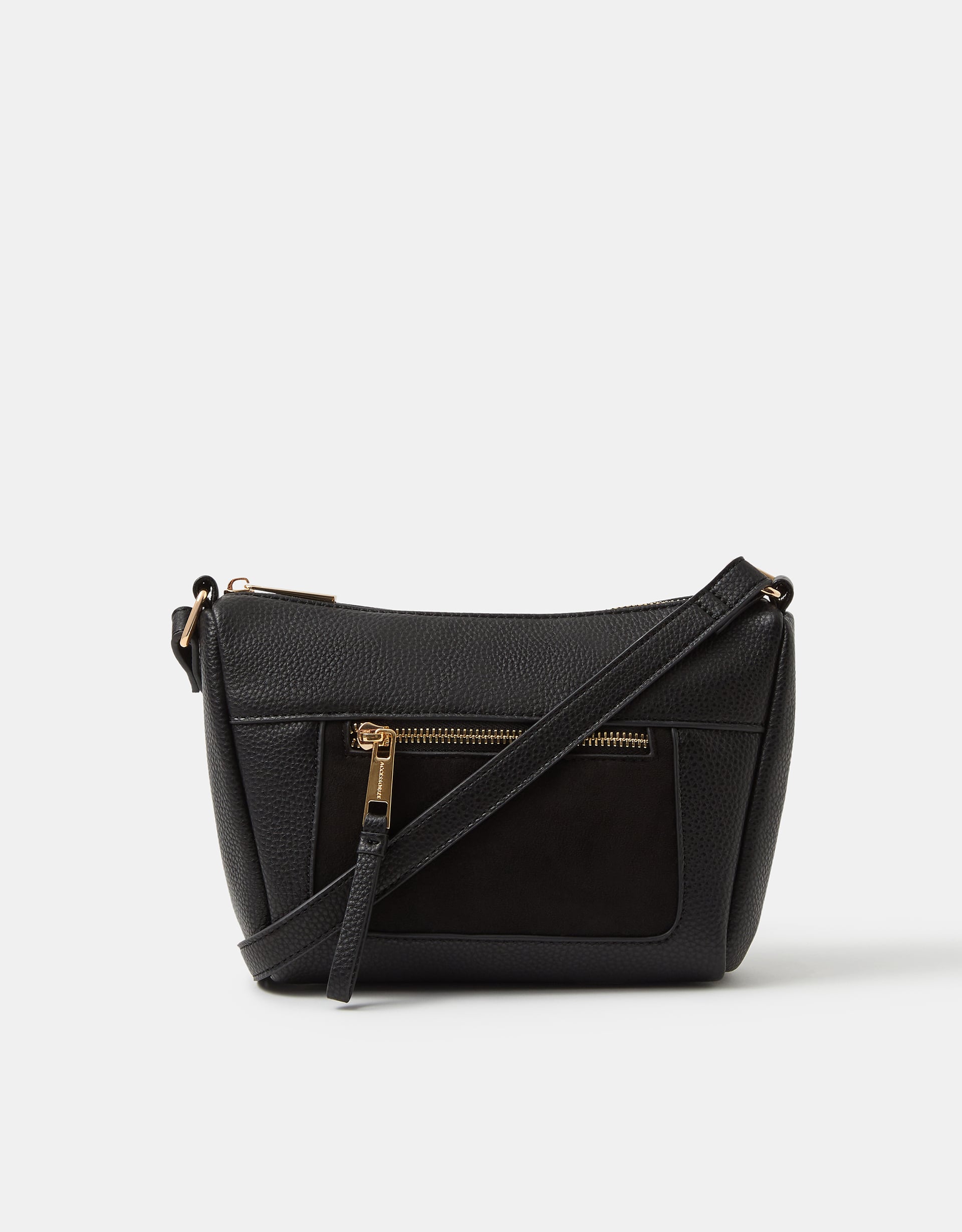 Accessorize Suede Double Zip Crossbody Bag, Gold