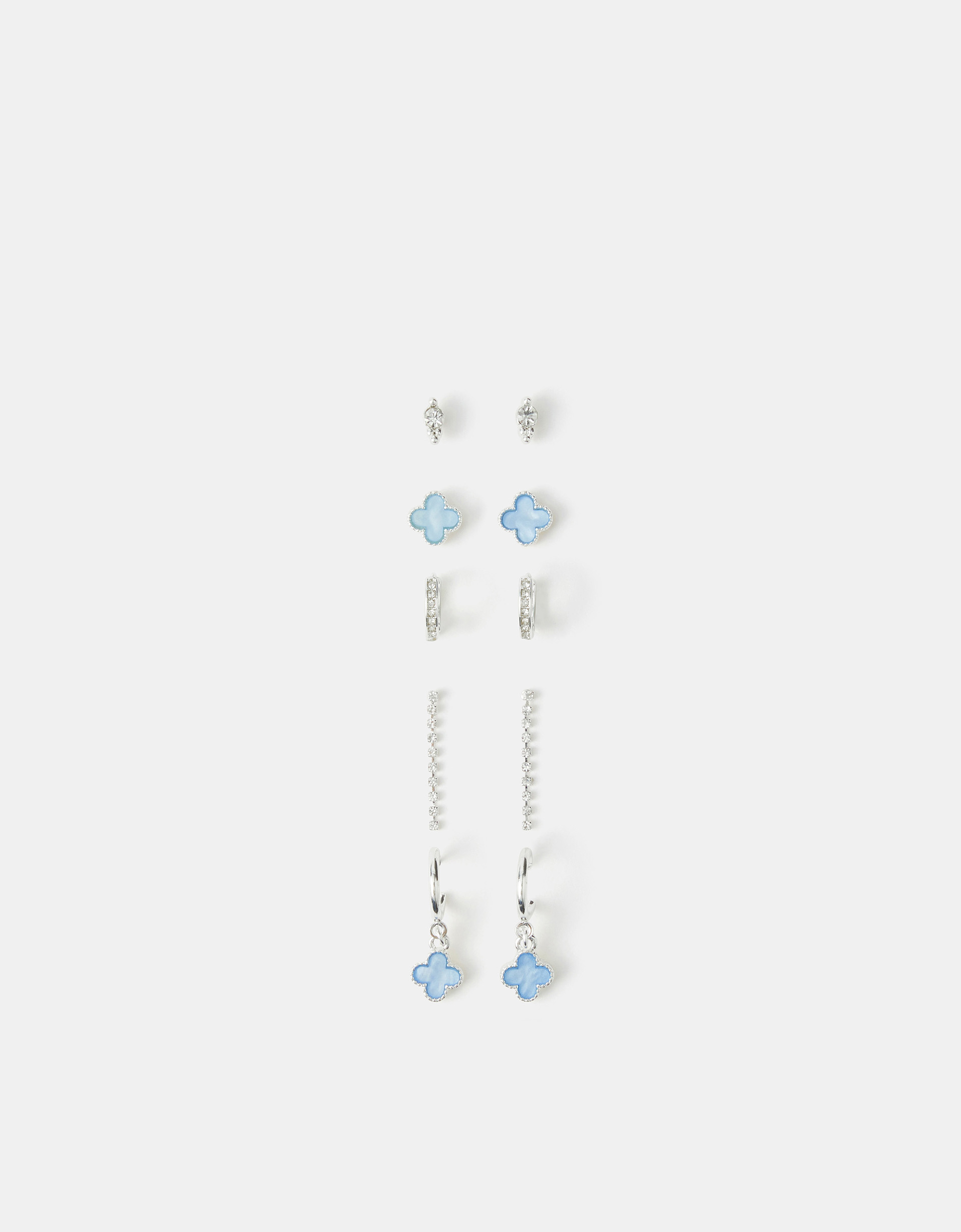 Accessorize 5-Pack Clover Stud & Hoop Earrings, Blue