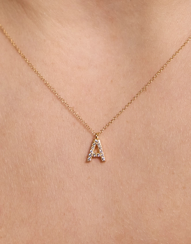 Accessorize Velvet Lab Grown Diamond Pavé Initial Pendant Necklace 9ct, Gold, Size: M
