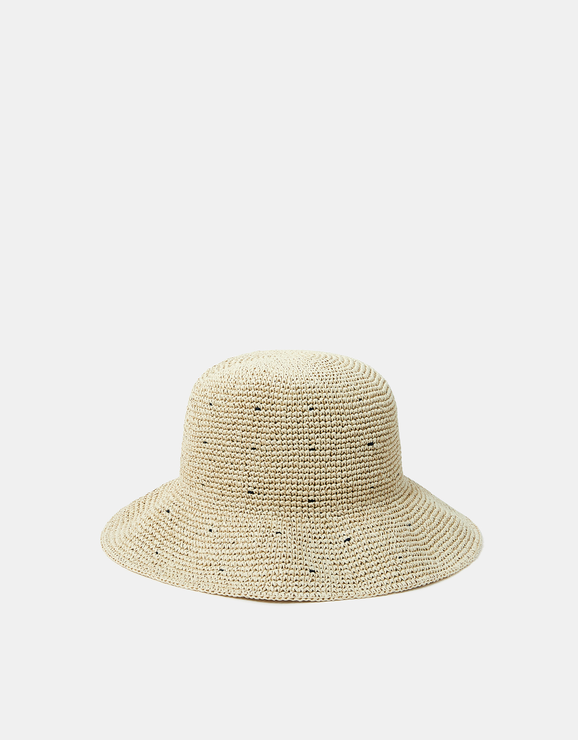 Black Spot Straw Bucket Hat Natural - Accessorize