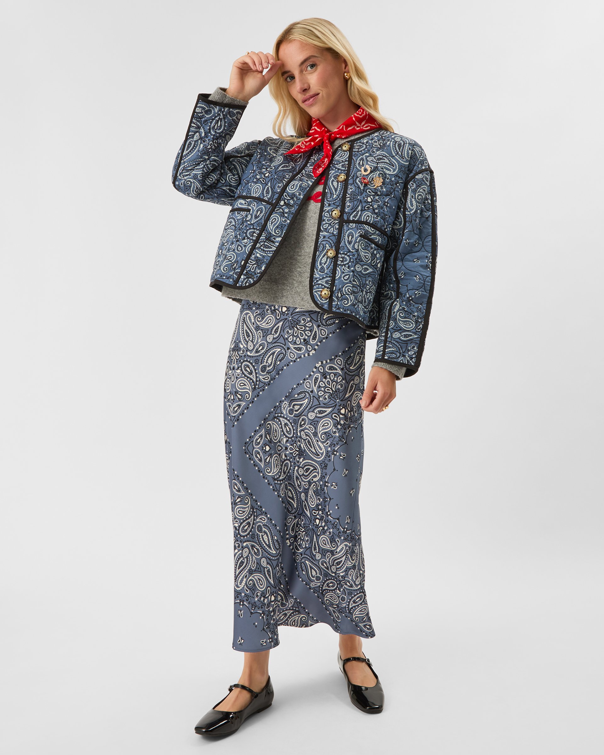 Paisley Print Satin Slip Skirt Blue, Size: M - Accessorize