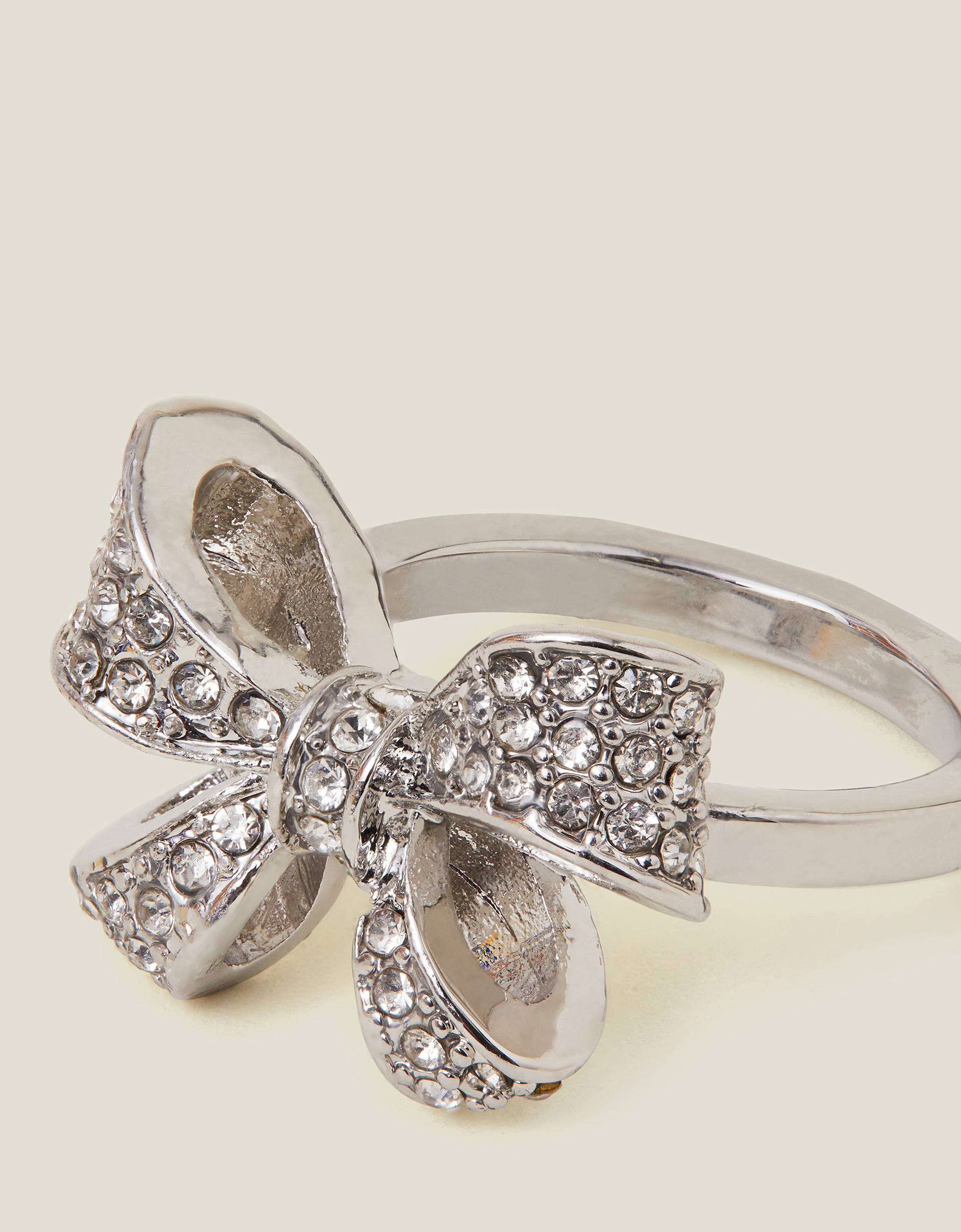 Pavé Bow Ring White, Size: M - Accessorize