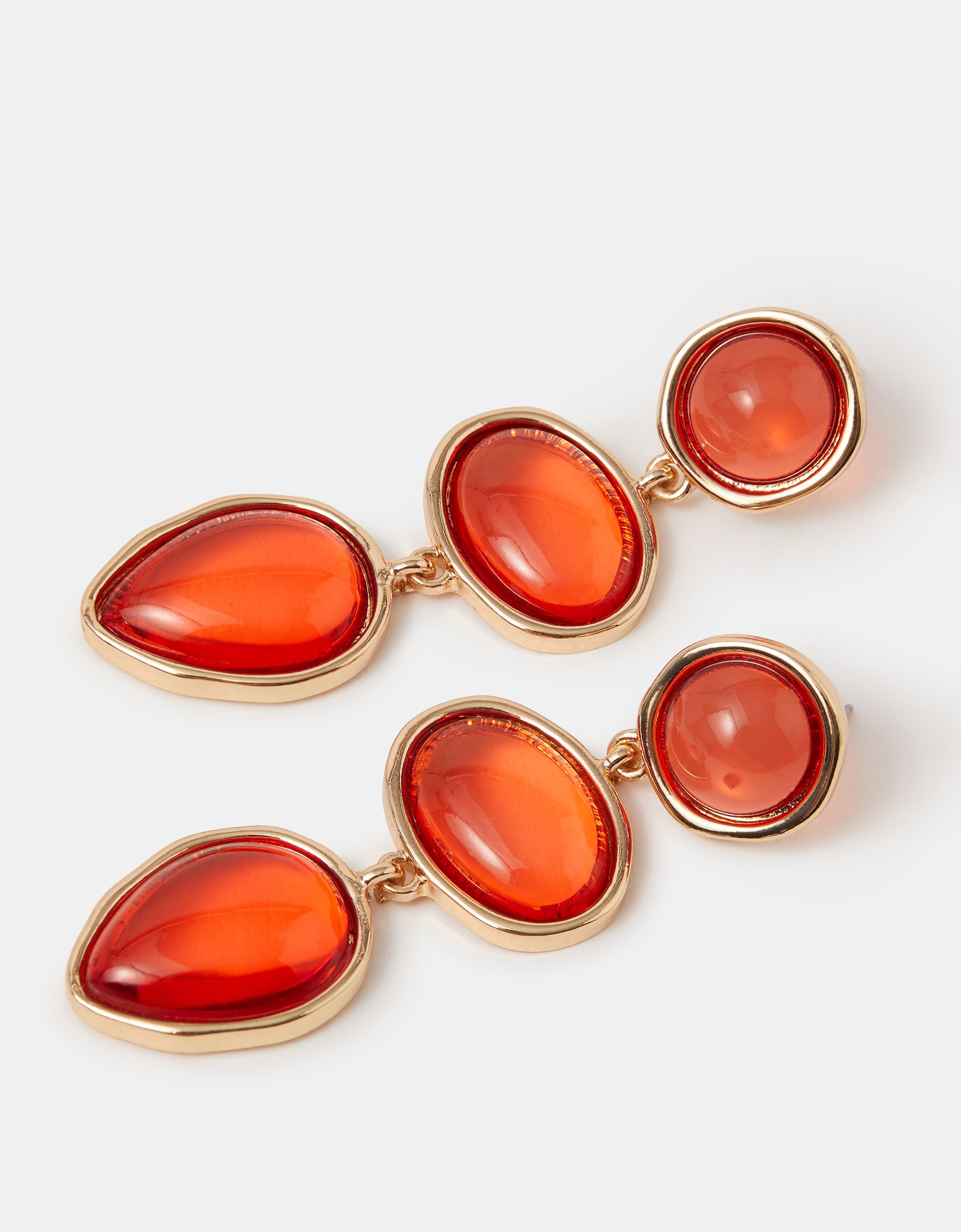 Accessorize Triple Stone Drop Earrings, Orange