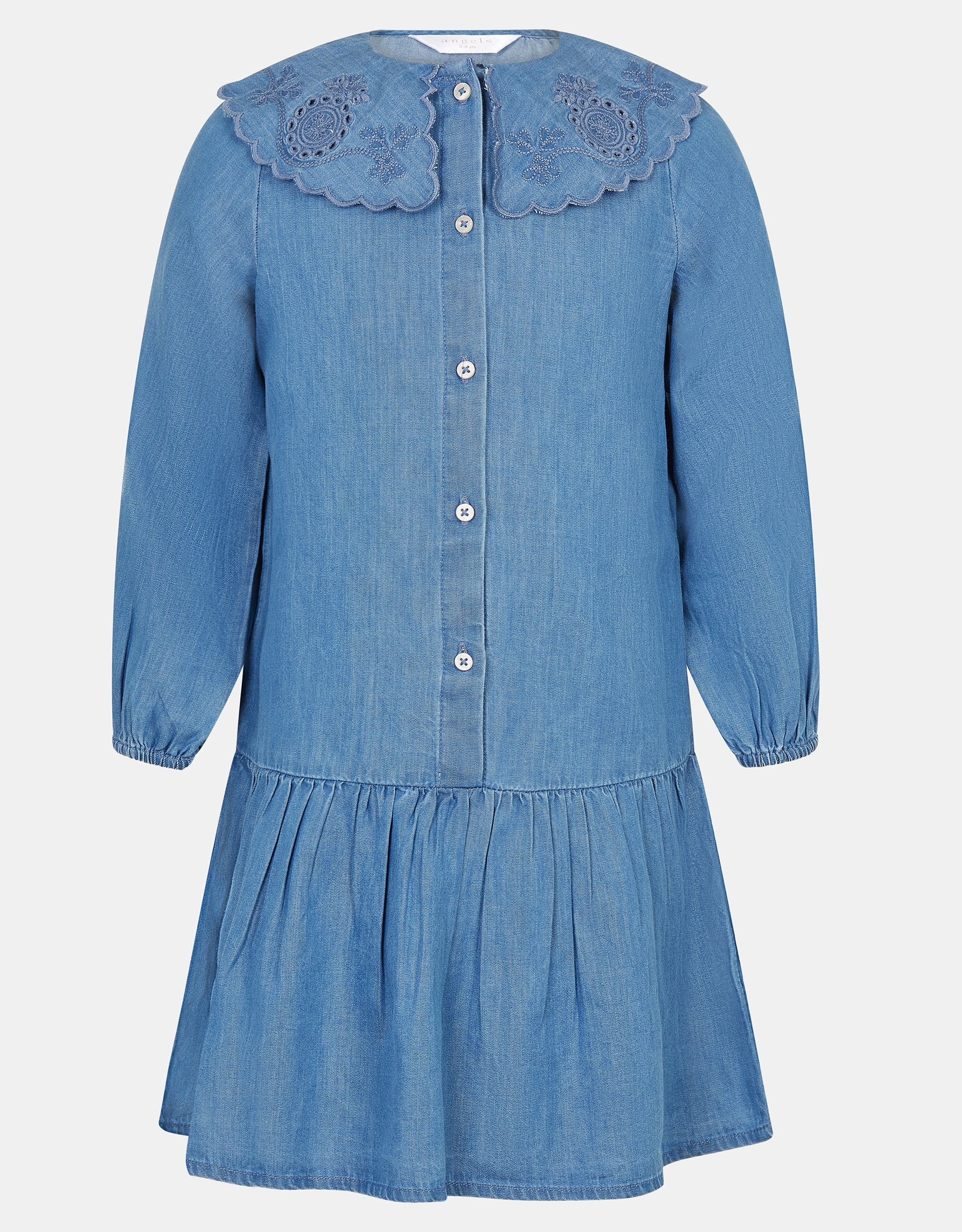 Accessorize Denim Tile Girls Long Sleeve Dress, Blue, Size: 5-6 Years