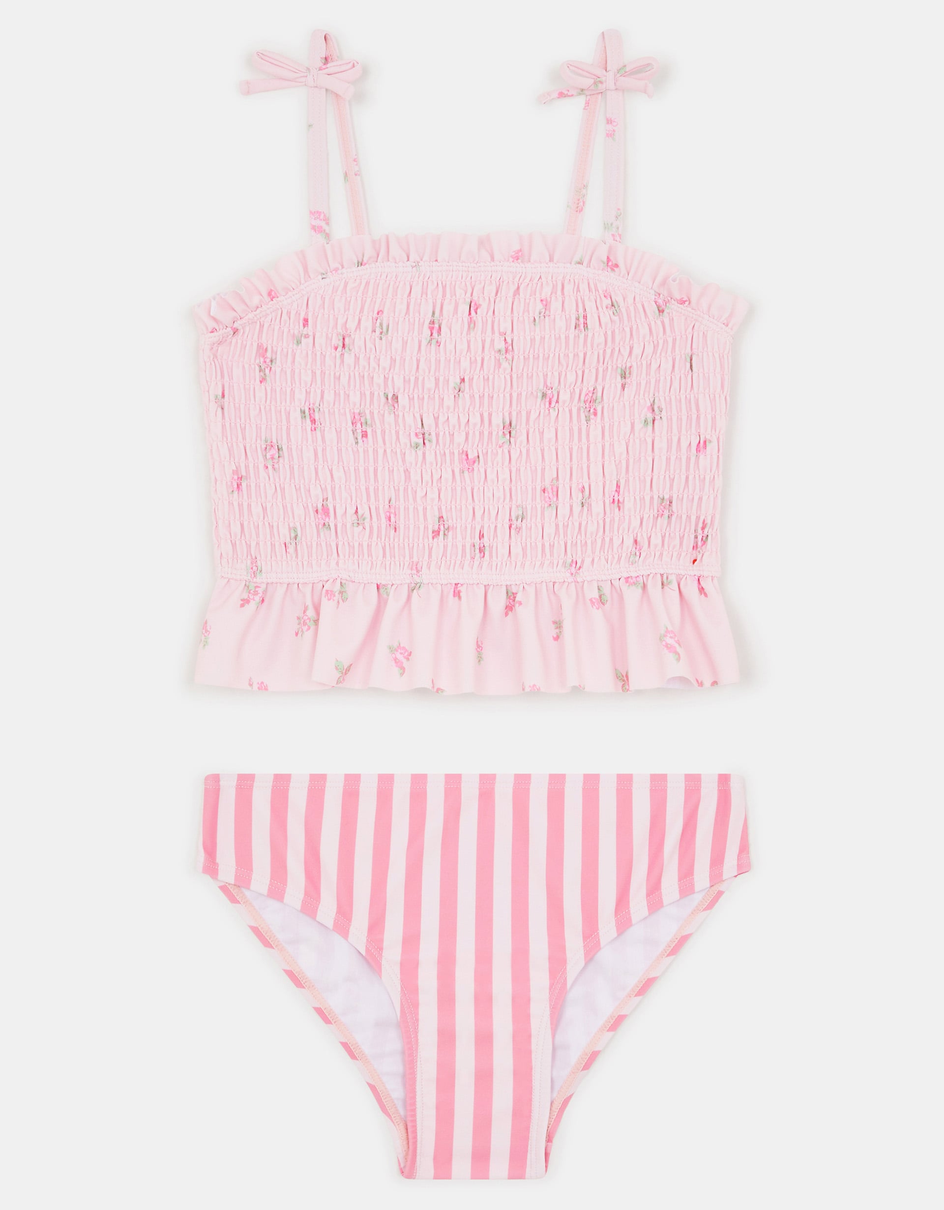 Accessorize Lace Girls Floral Stripe Tankini Set, Pink, Size: 5-6 Years