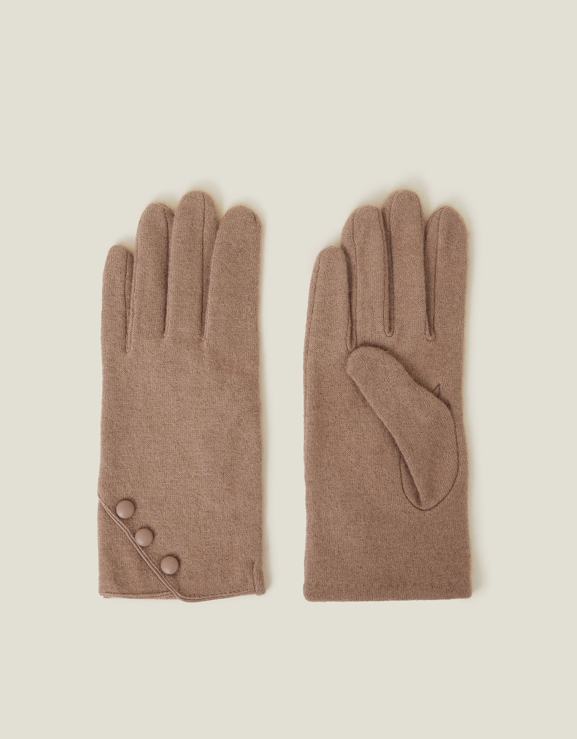 Accessorize Women's Touchscreen Button Gloves in Wool Blend Natural, Size: One Size