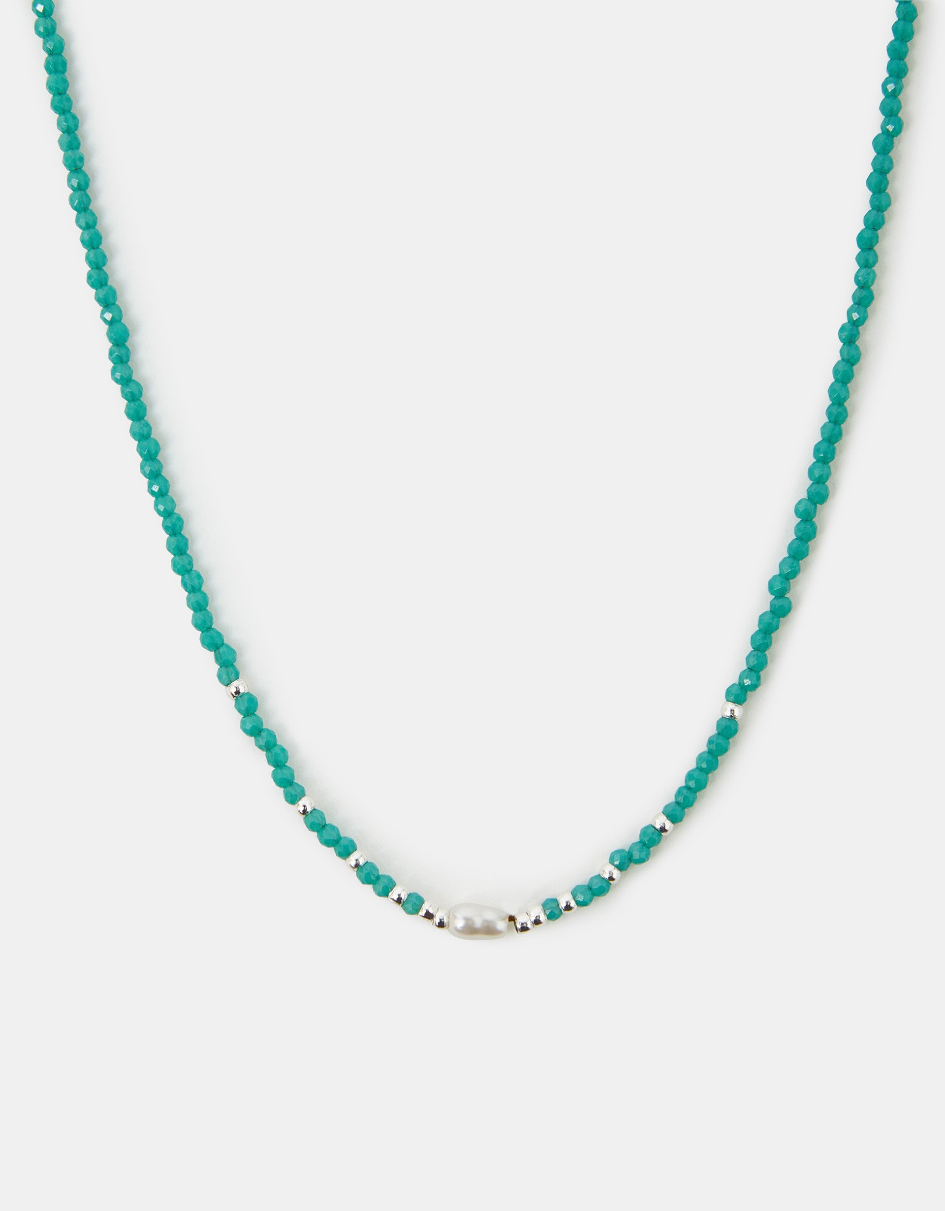 Sterling Silver-plated Pearl Beaded Necklace Green - Accessorize