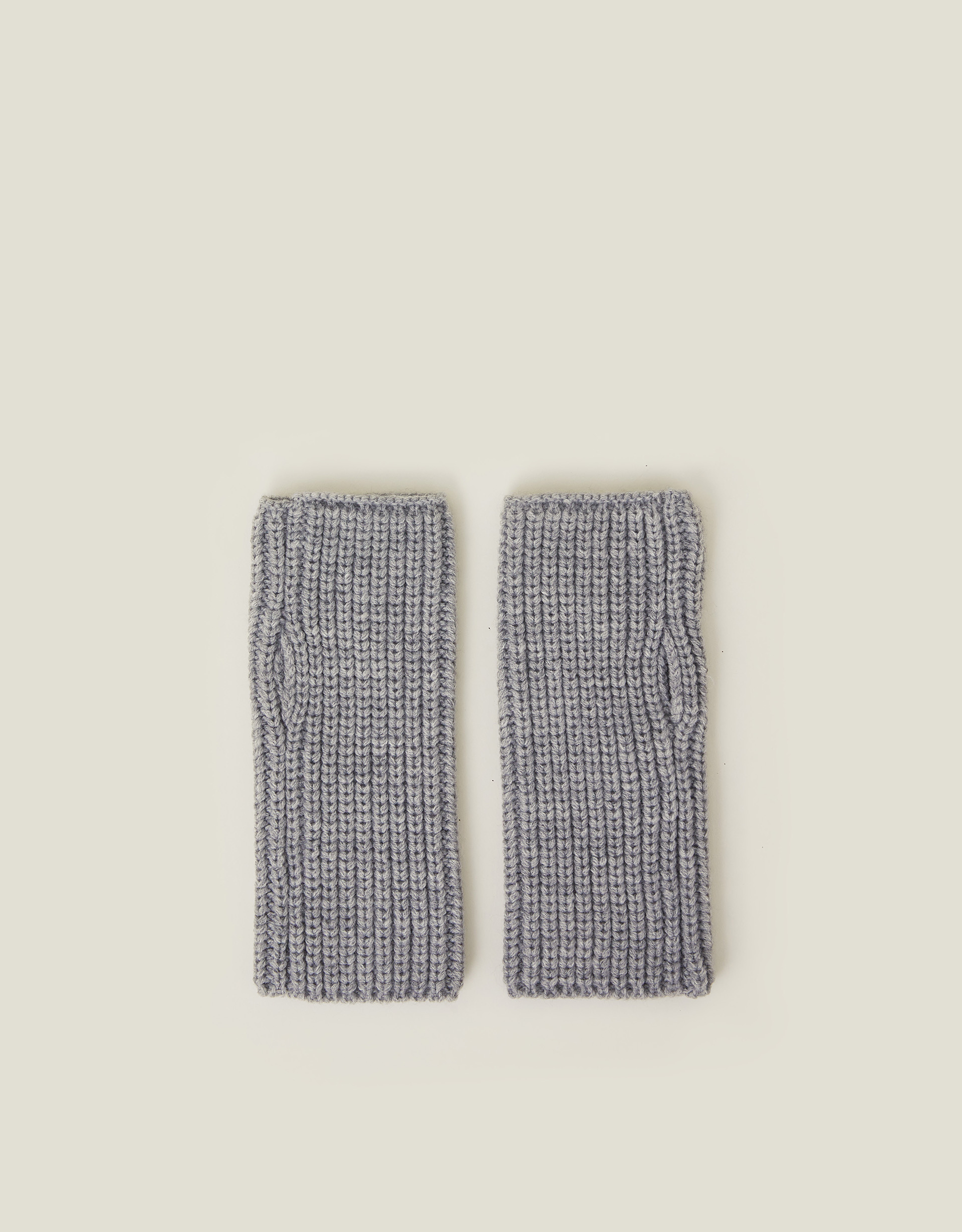 Accessorize Ribbed Cut Off Gloves Grey, Size: 8x21cm