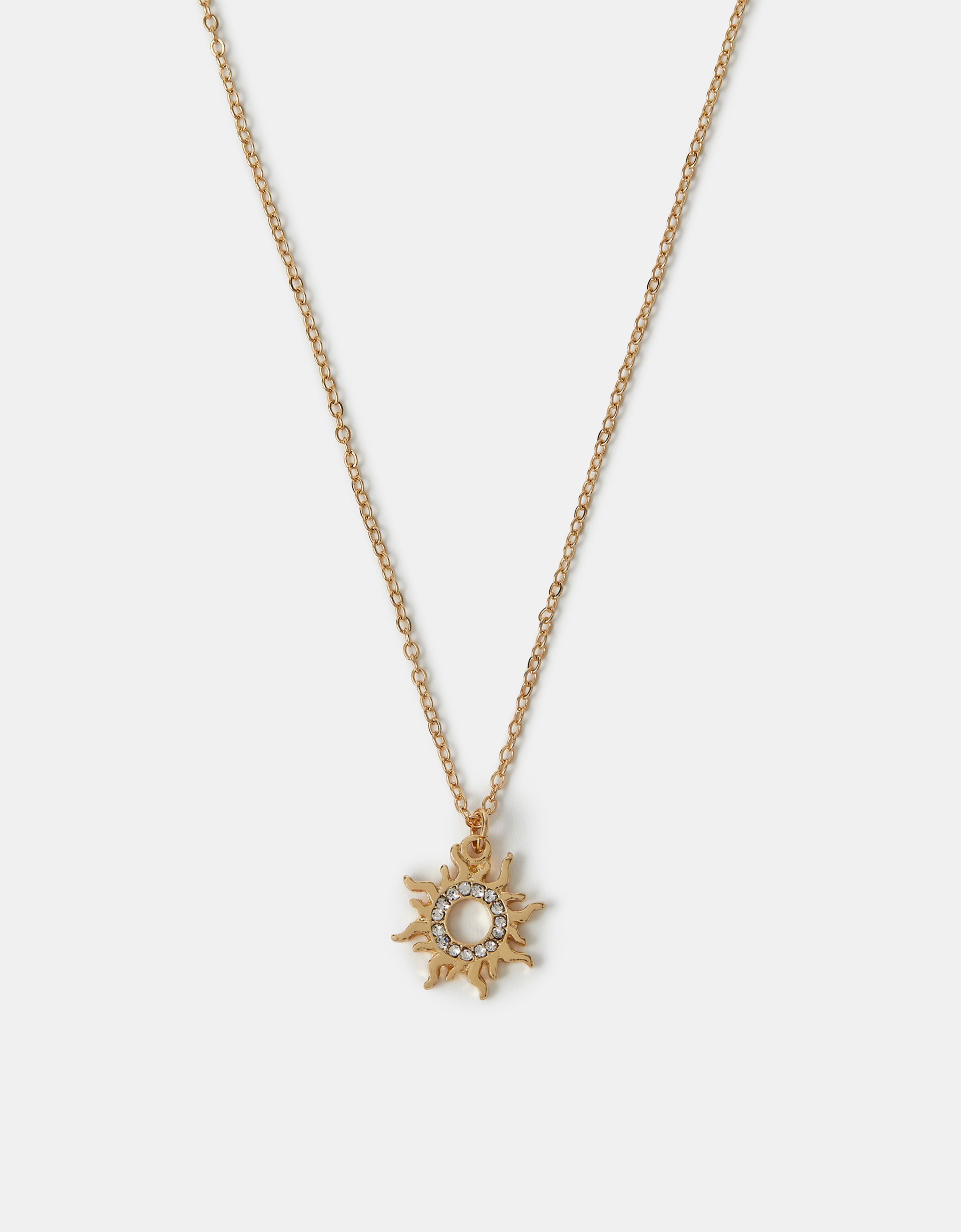 Gold Diamante Sun Pendant Necklace - Accessorize