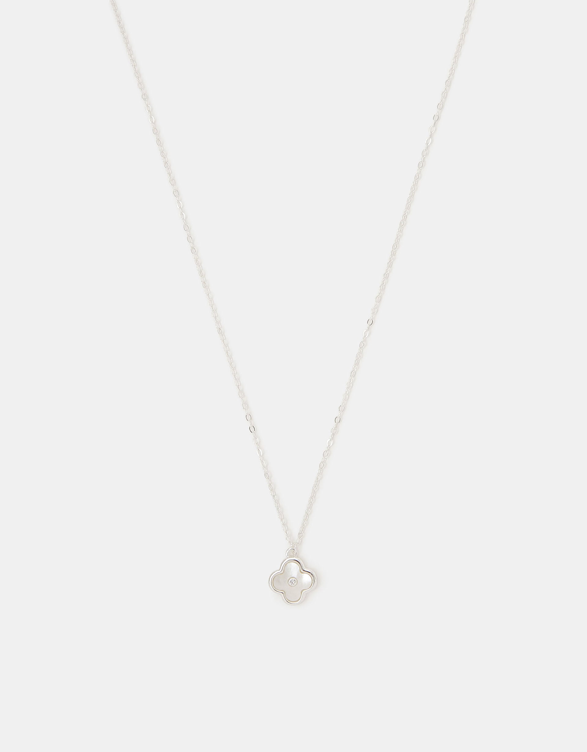 Accessorize Lace Sterling Silver Mother of Pearl Clover Pendant Necklace