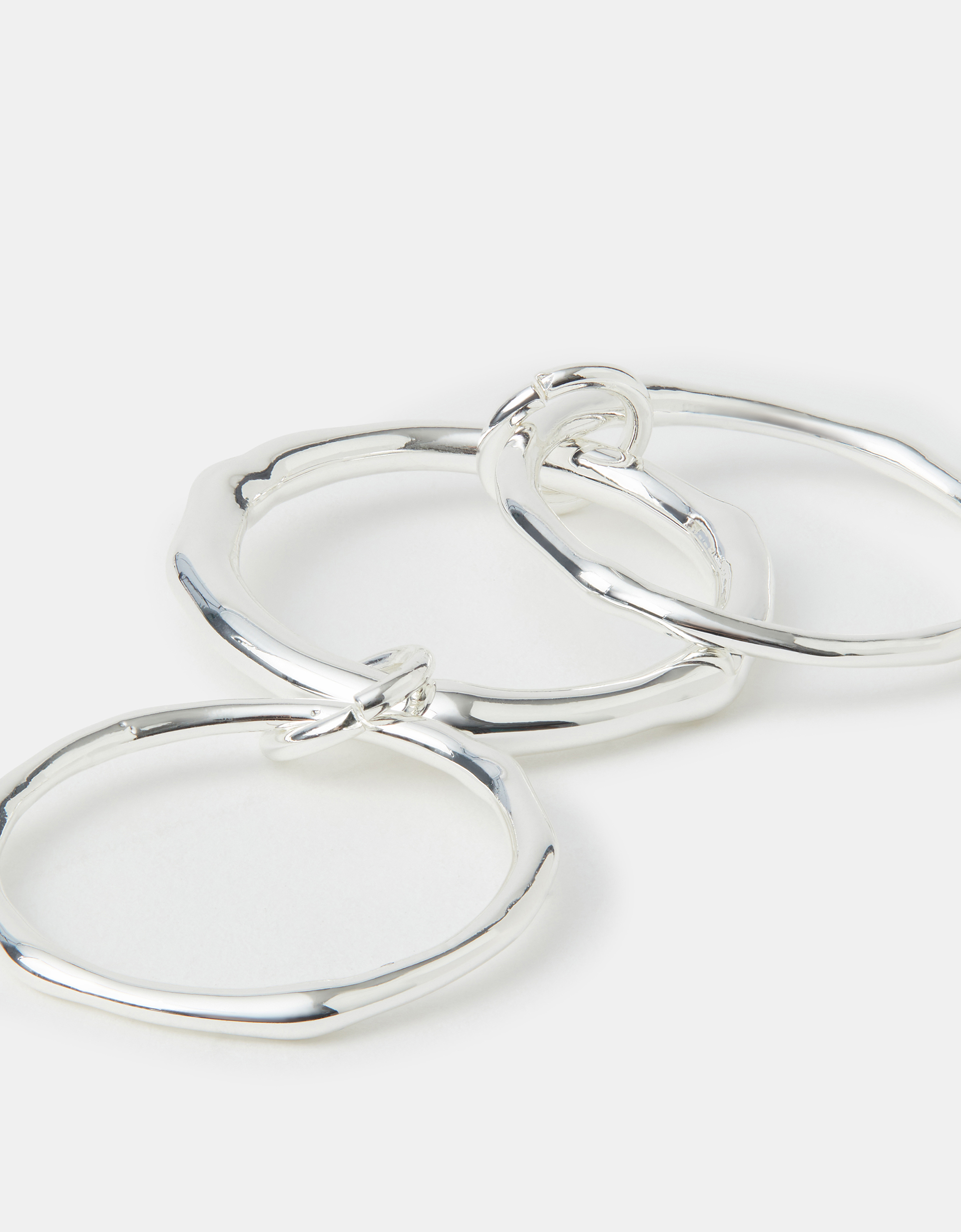 Accessorize Sterling -Plated Molten Linked Stacking Ring, Silver, Size: S