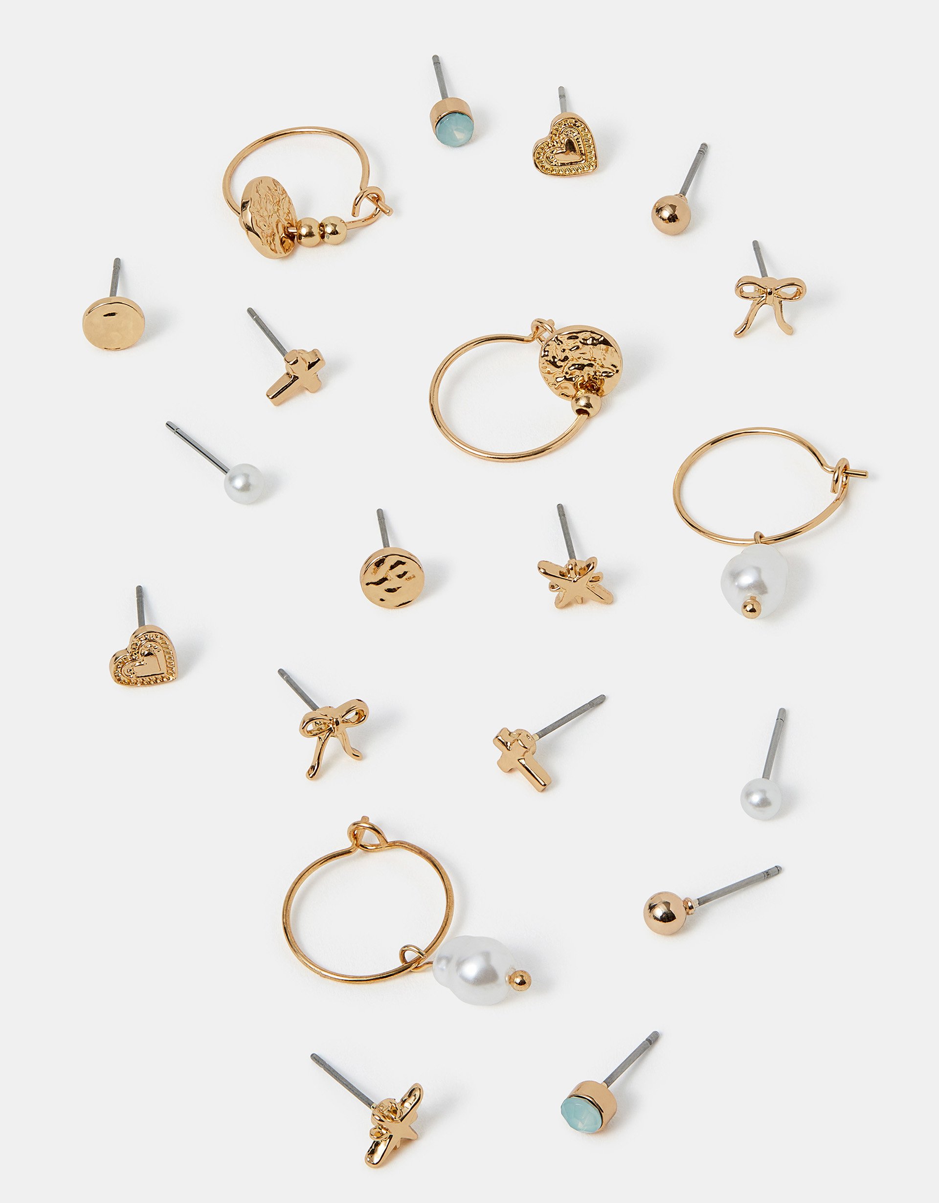 Gold 10-Pack Pearl Charm Stud & Hoop Earrings - Accessorize