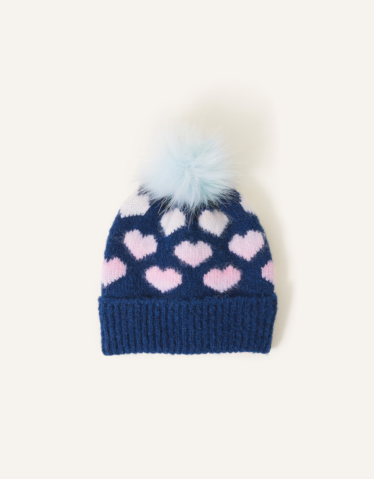 Accessorize Kids Heart Beanie Hat Blue, Size: 3-6 yrs