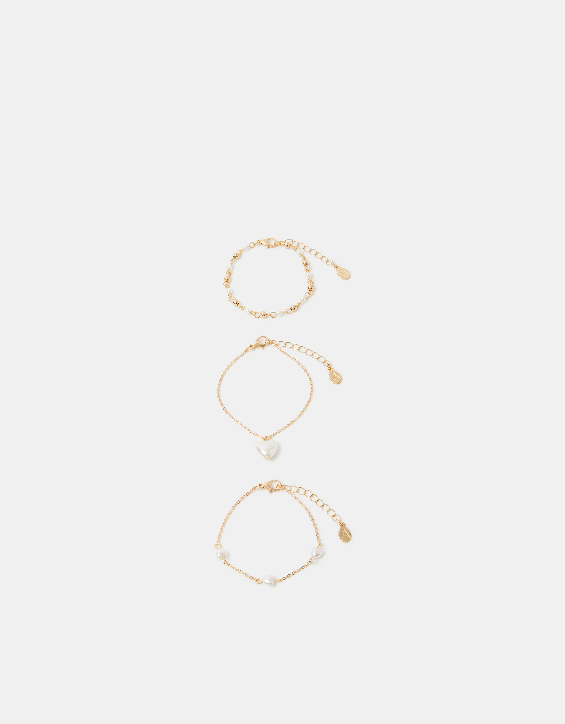 Gold 3-Pack Pearl Heart Bracelets - Accessorize