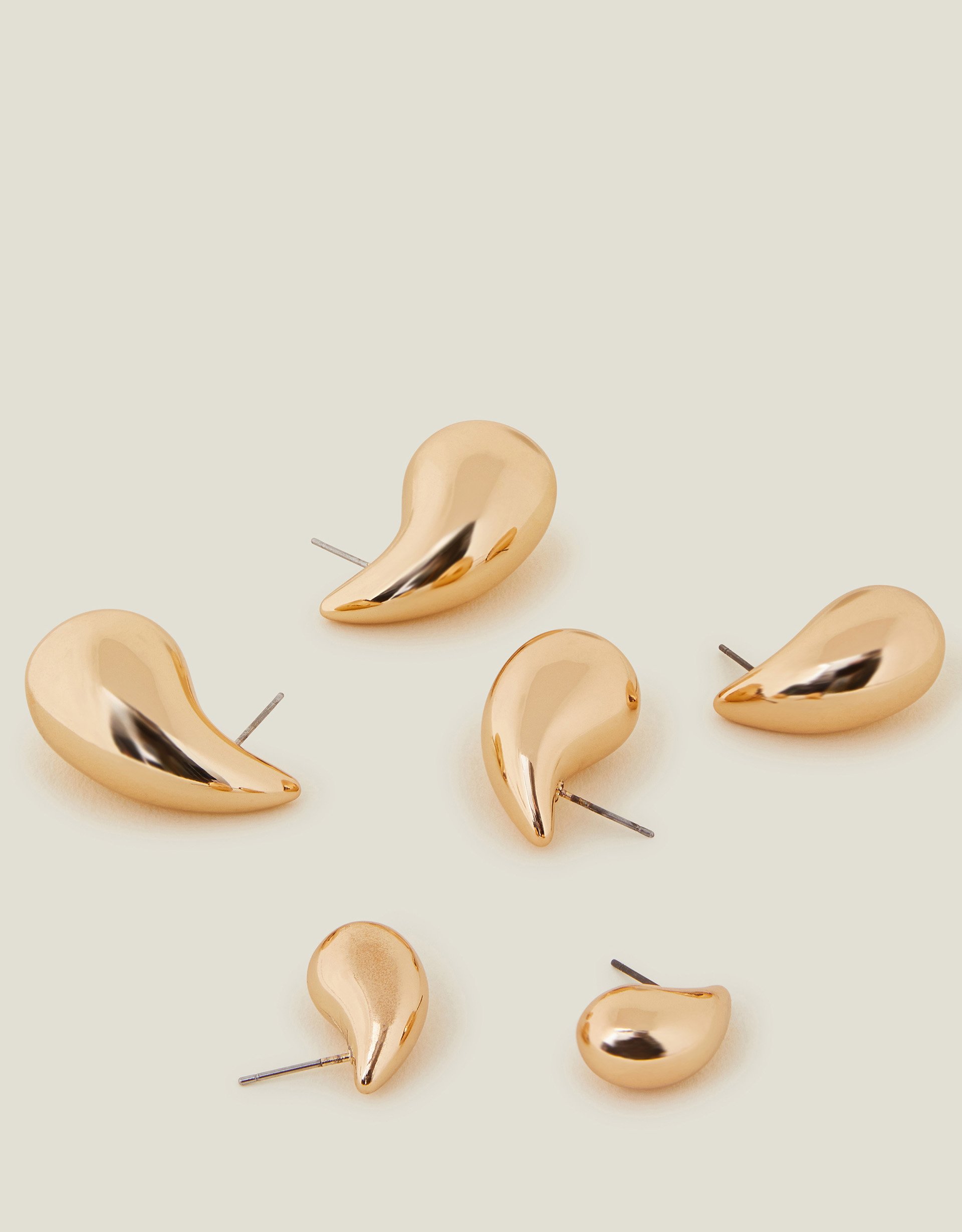 Gold 3-Pack Drop Curve Earrings, Size: 4cm, Women's - Accessorize