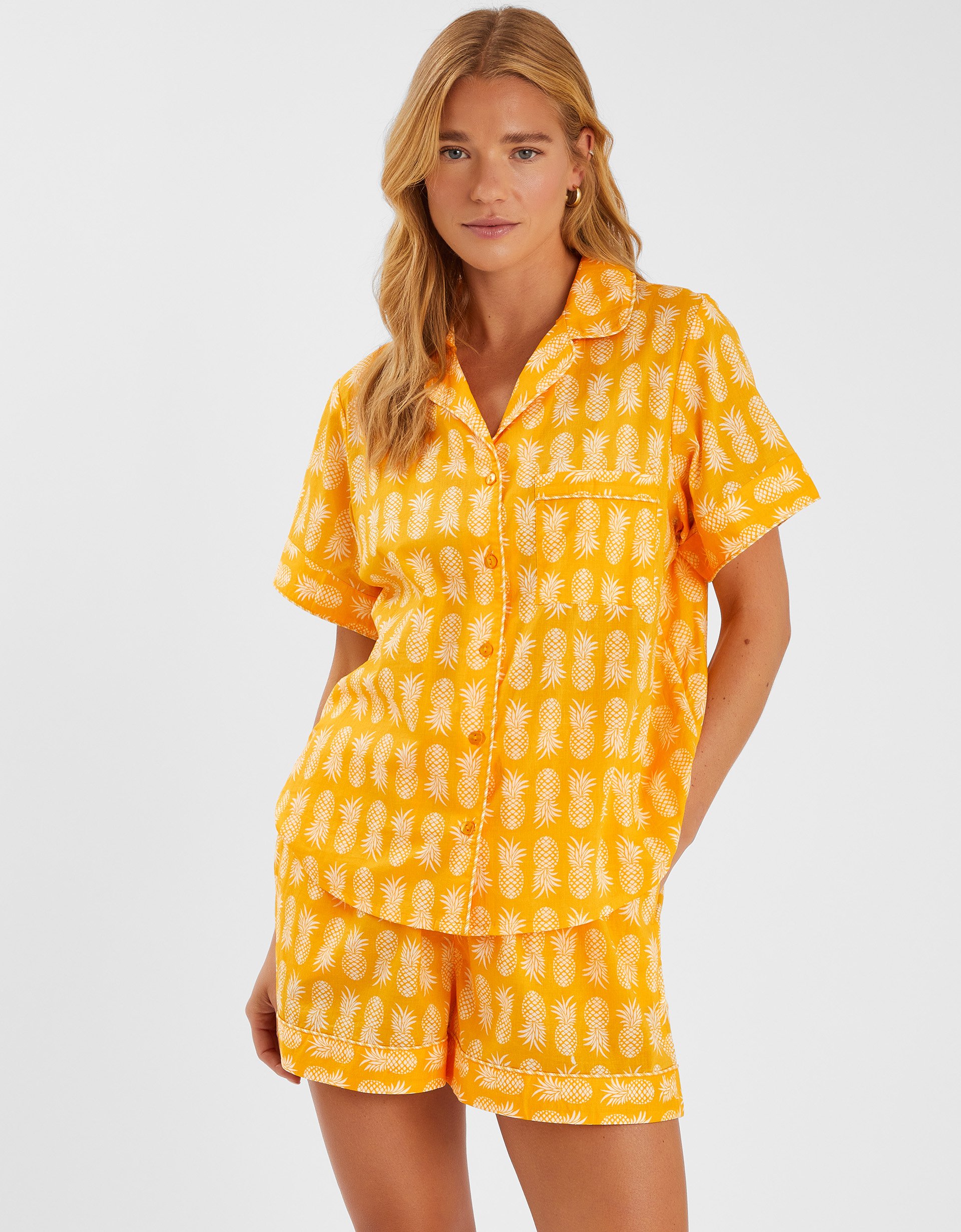 Pineapple Print Short Pyjamas Set Yellow, Size: M - Accessorize