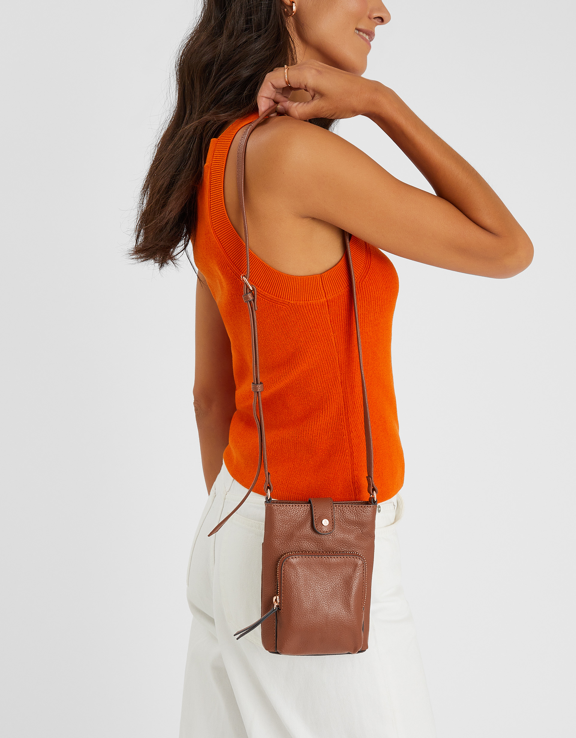Brown Leather Pouch Phone Bag, Size: 20x4x12cm, Women's - Accessorize