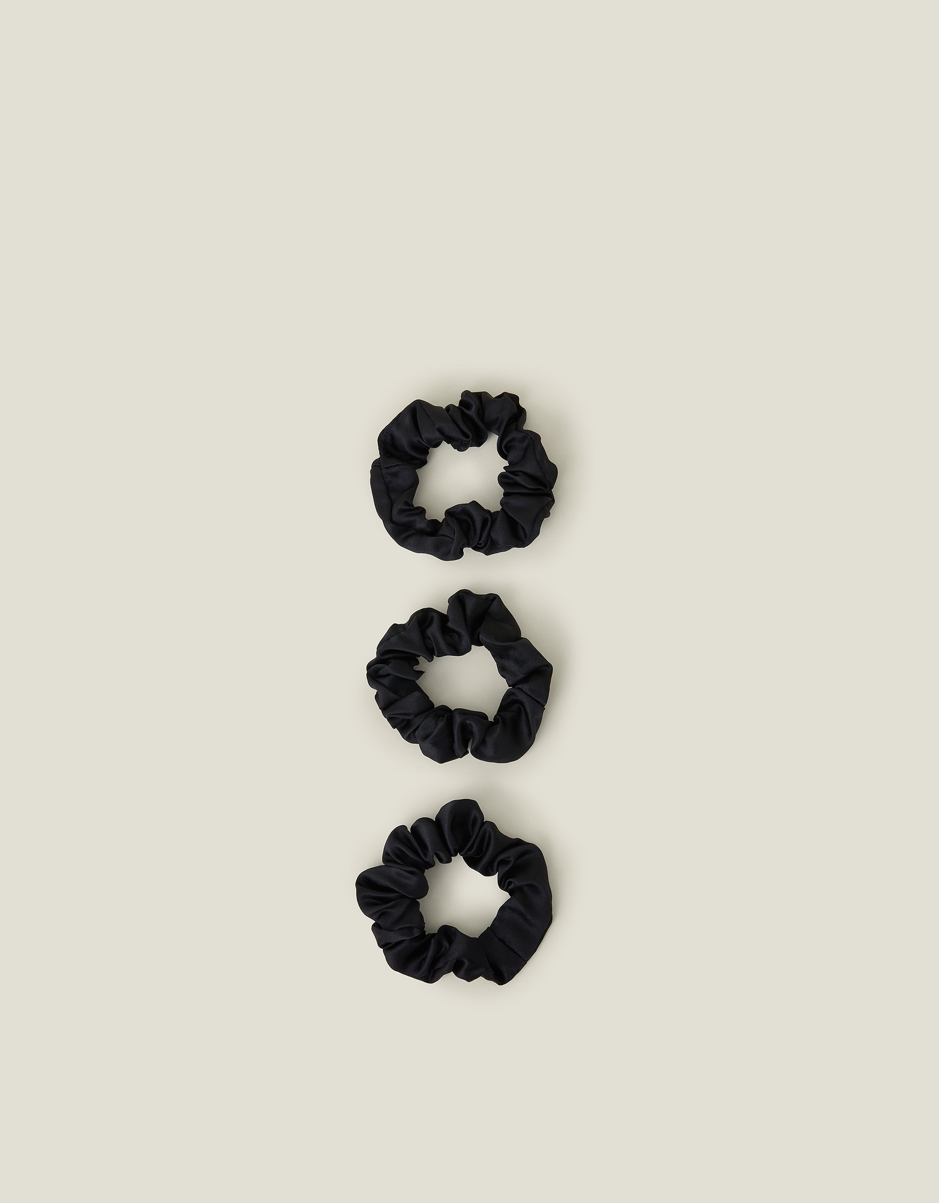Black Satin Medium Scrunchies Set of Three, Size: One Size, Women's - Accessorize
