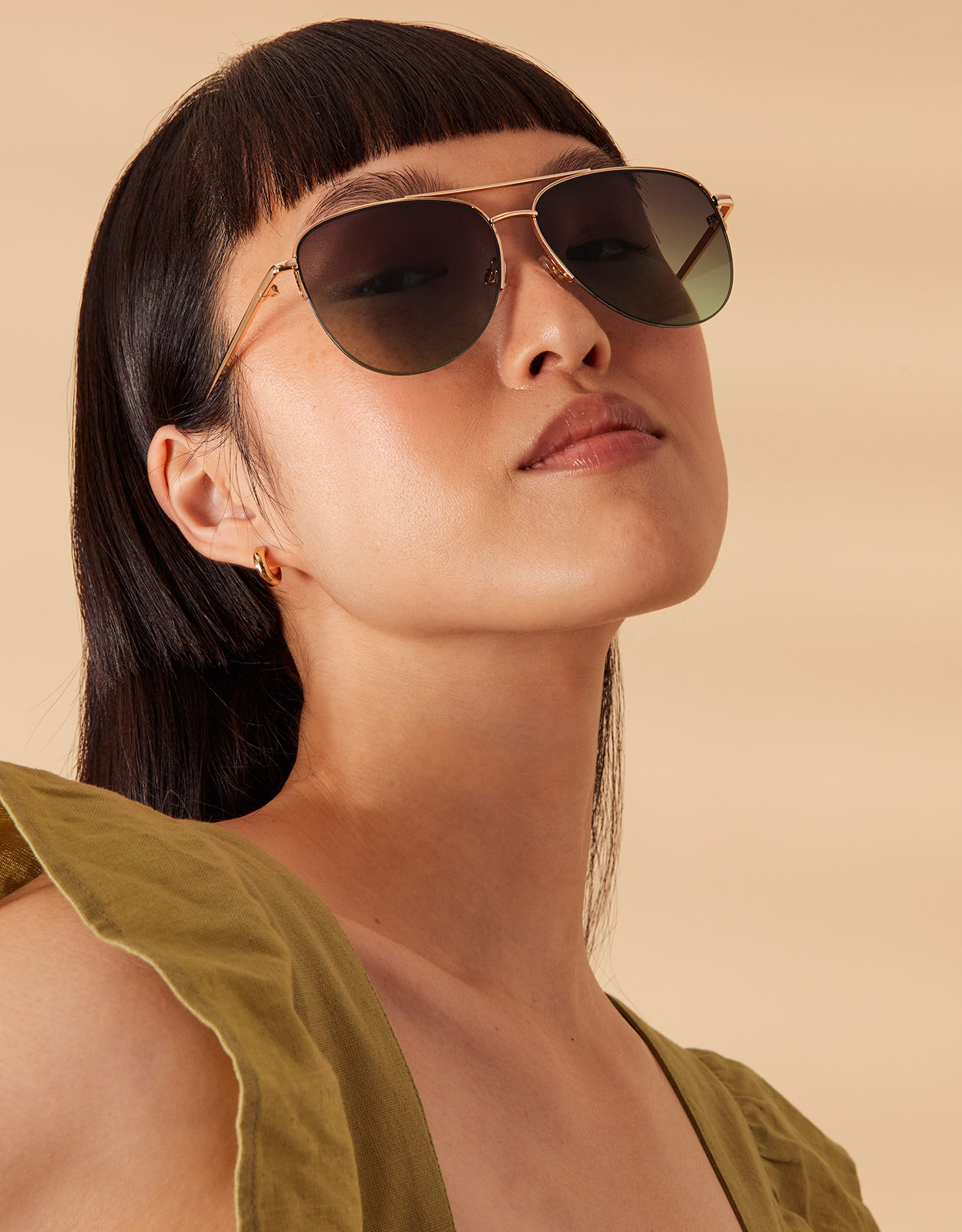 Accessorize Women's Khaki Green Classic Stainless Steel Half Frame Aviator Sunglasses, Size: 17cm