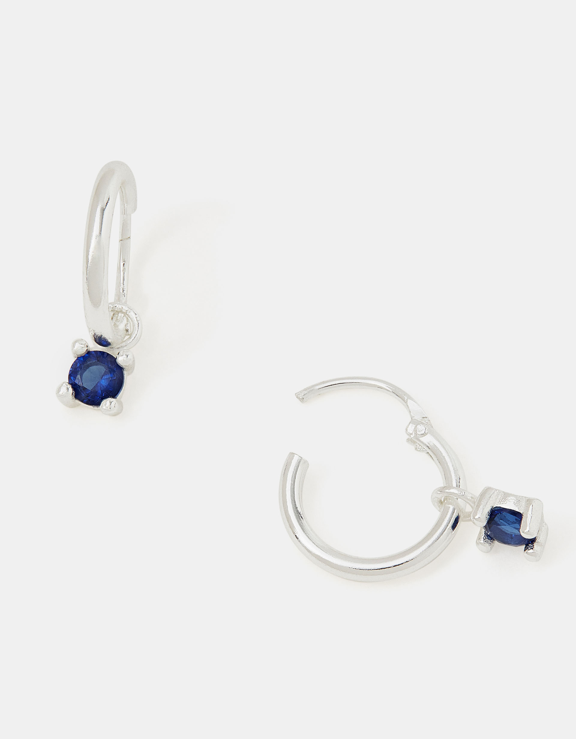 Sterling Silver Blue Diamanté Drop Hoop Earrings - Accessorize