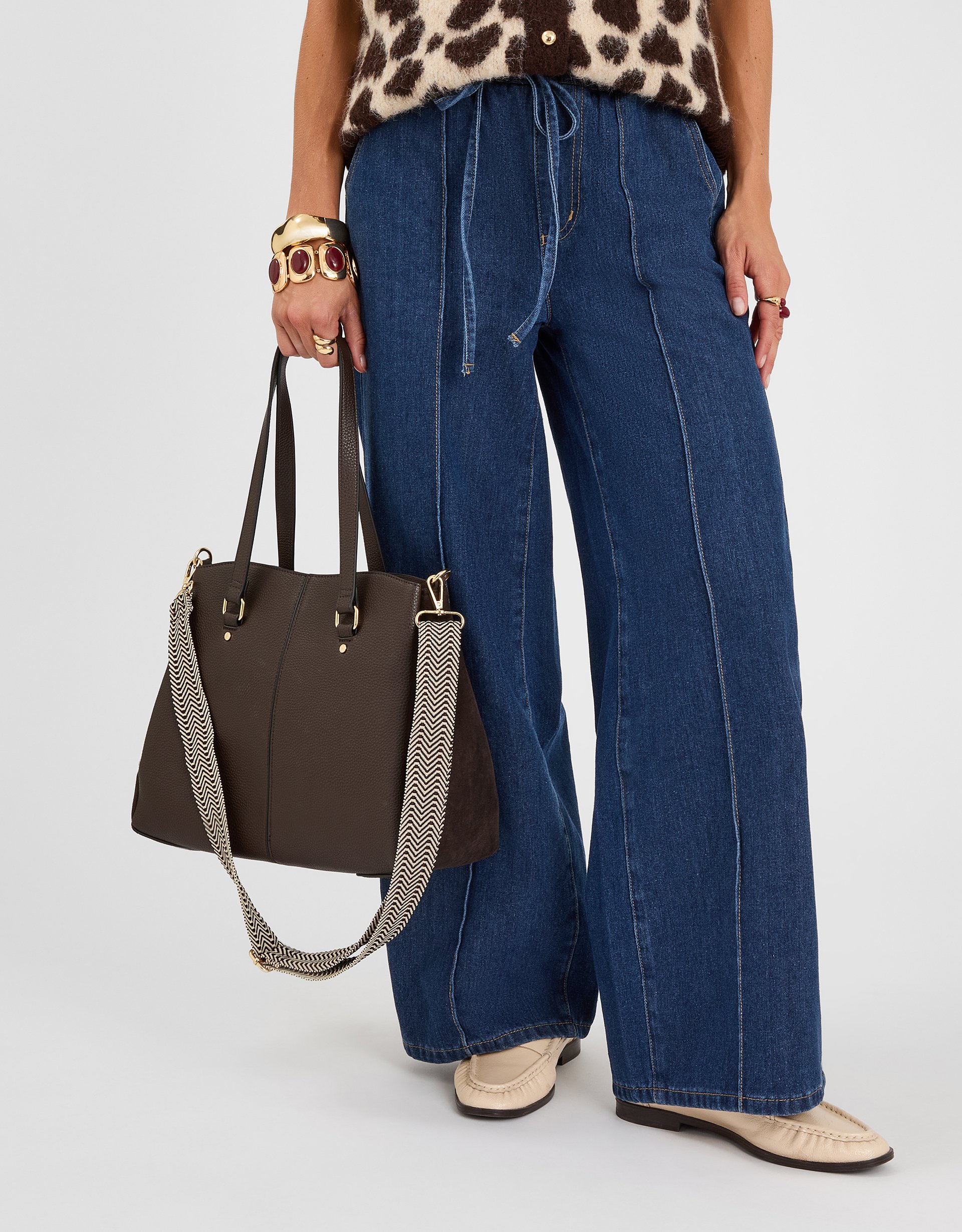 Brown Webbing Strap Faux Leather Shoulder Bag - Accessorize