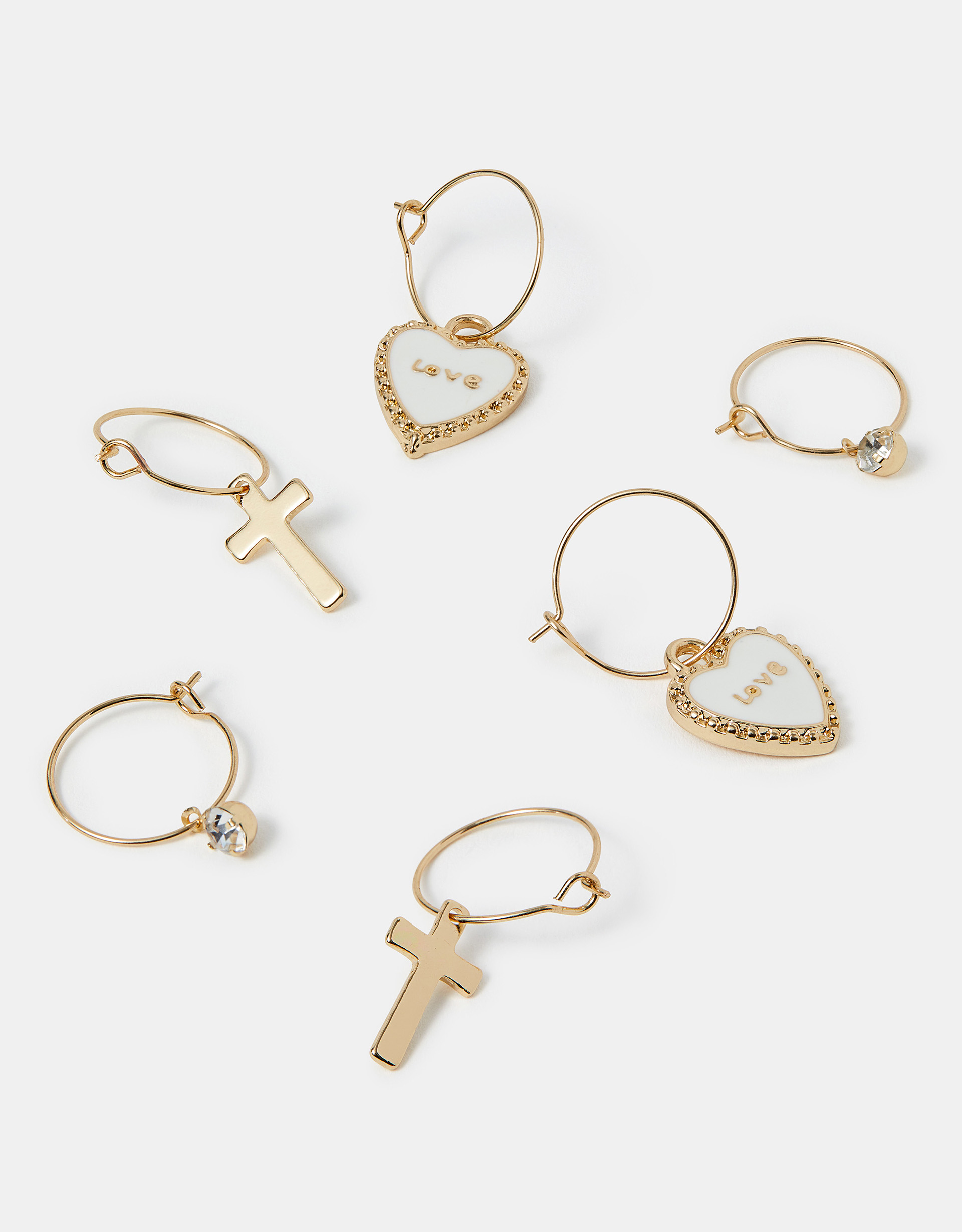 Gold 3-Pack Love Charm Hoop Earrings - Accessorize