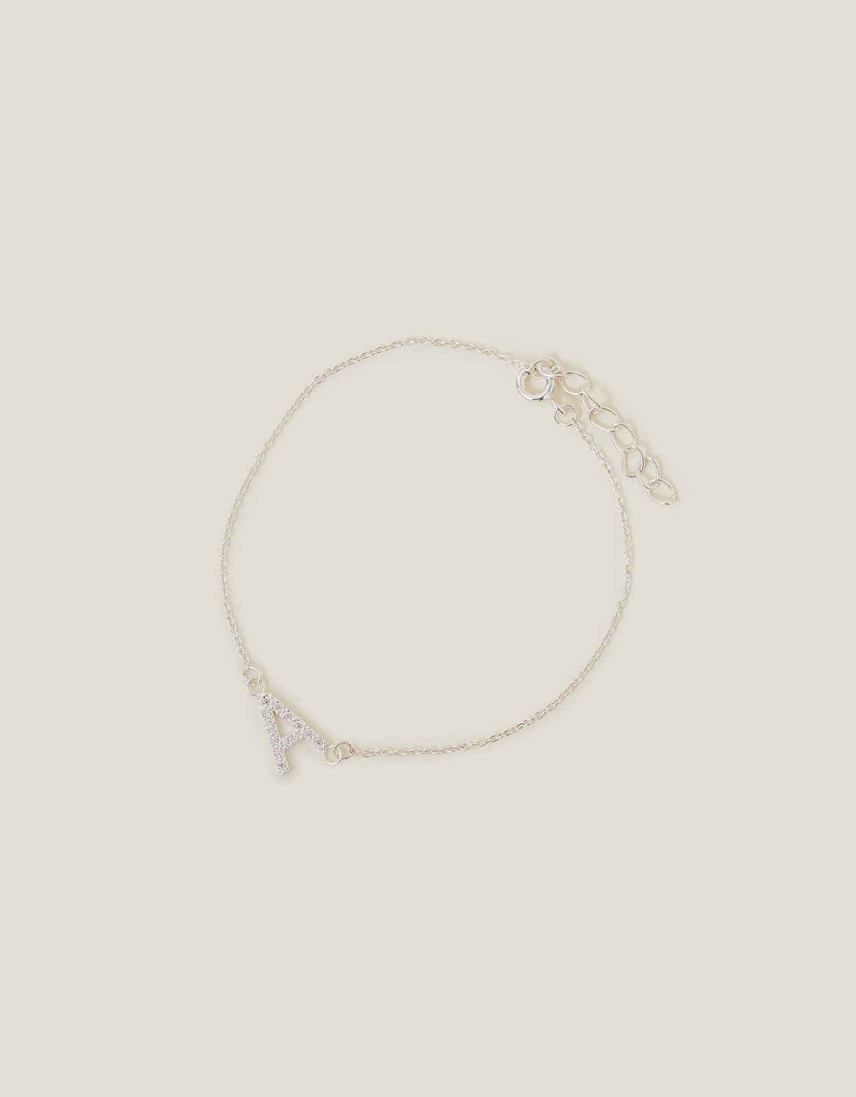 Sterling Silver Sparkle Initial Bracelet Size: T, Women's - Accessorize