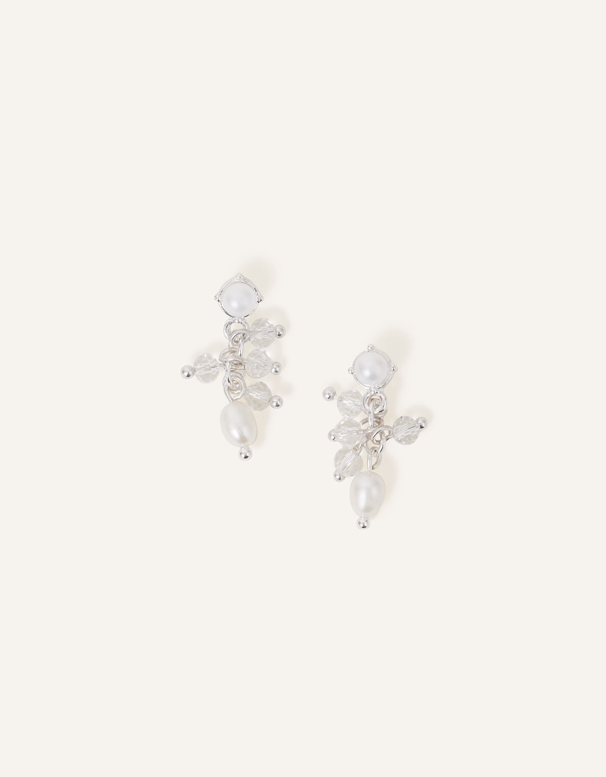 Accessorize Women's White Freshwater Pearls Beaded Short Drop Earrings, Size: 3cm