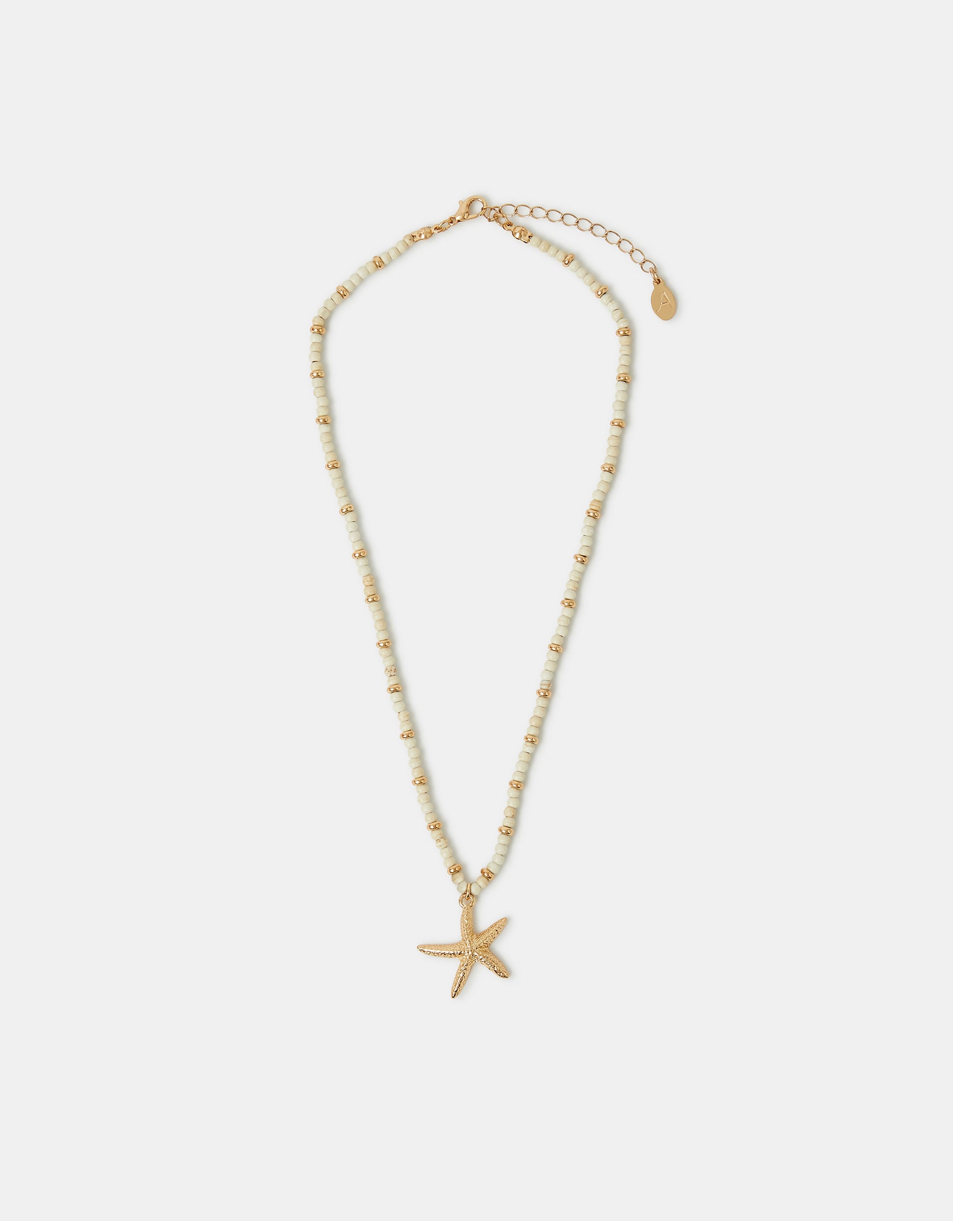 Accessorize Lace Decor Starfish Pendant Bead Necklace, Gold