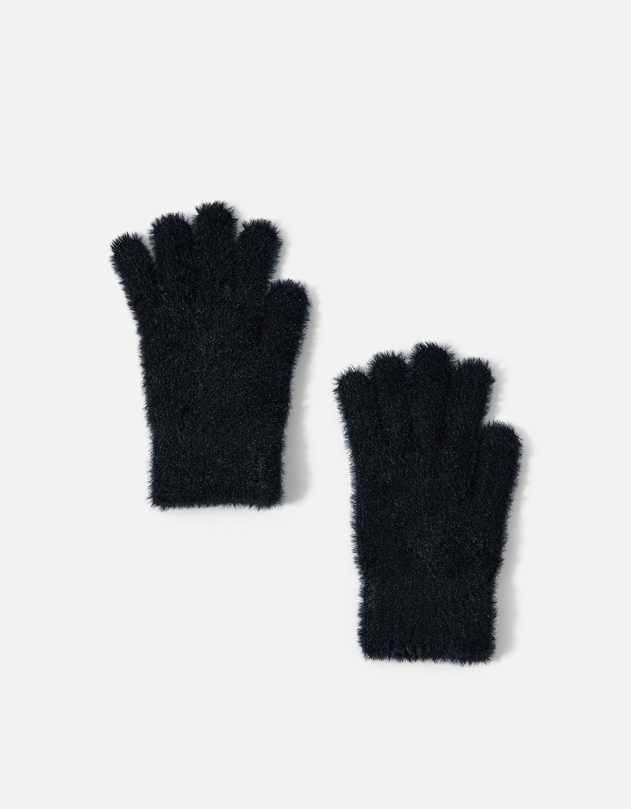 Accessorize Women's Black Super-Stretch Fluffy Knitted Gloves, Size: One Size